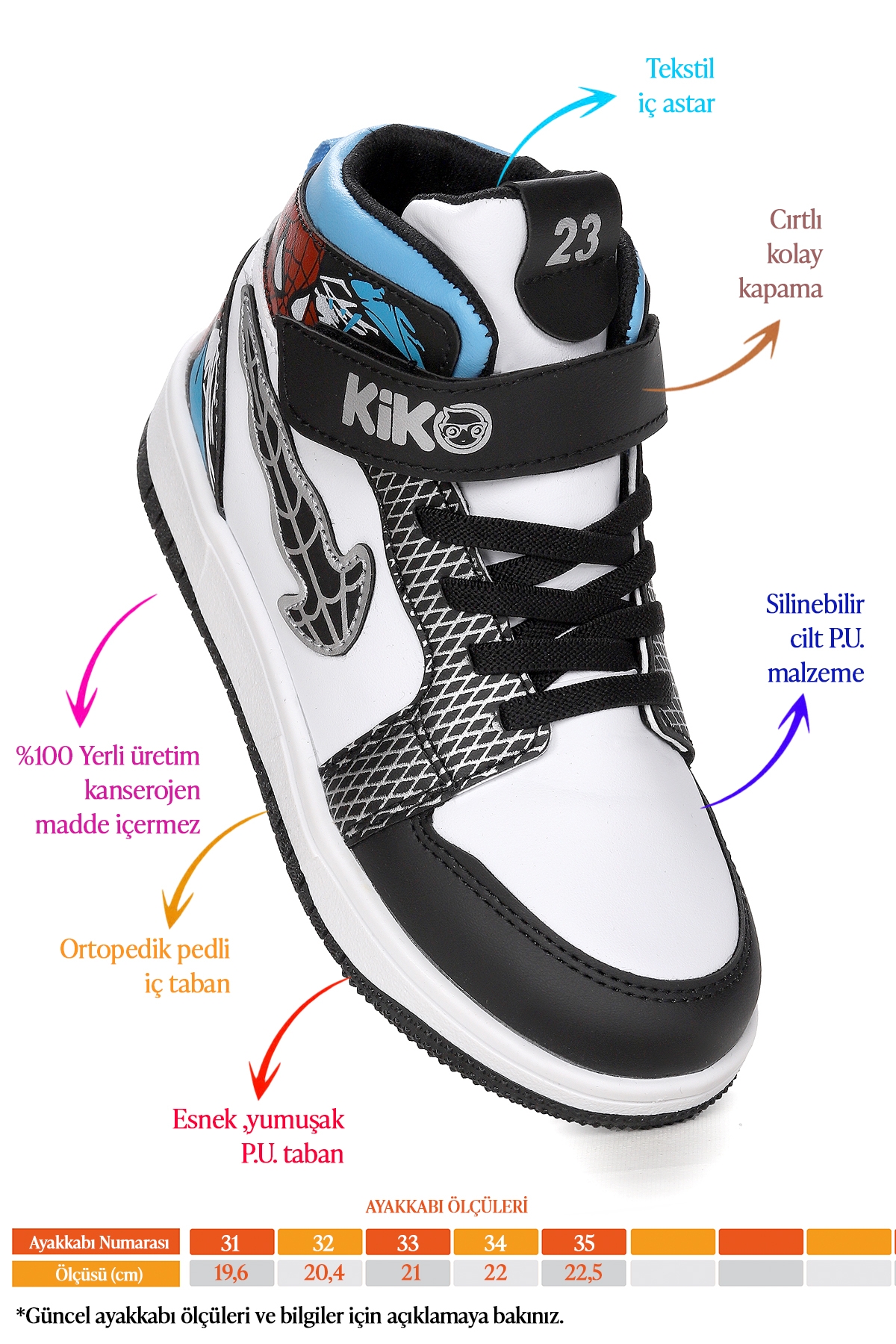 Tesan Cırtlı Günlük Erkek Çocuk Spor Ayakkabı Siyah - Beyaz - Turkuaz - Görsel 3