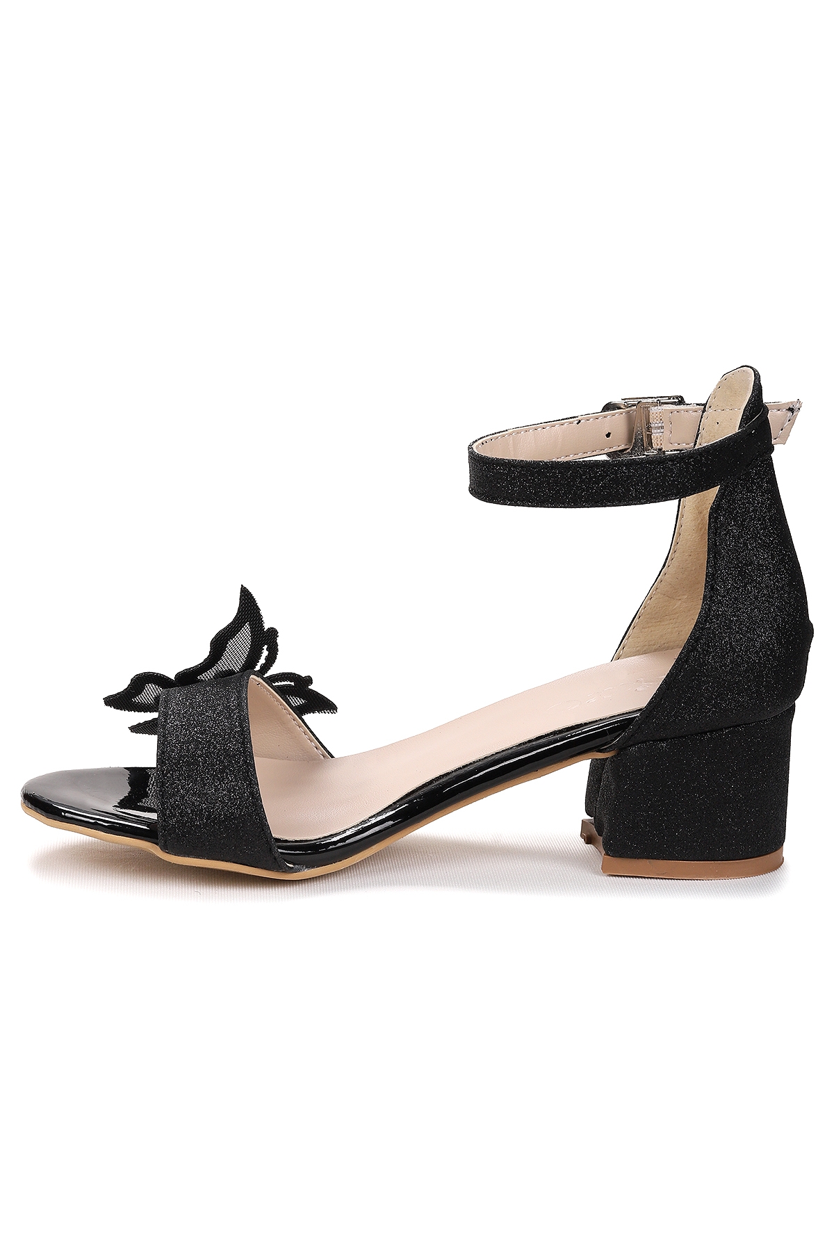 Zete Kum Simli Kız Çocuk 4 Cm Topuklu Sandalet Abiye Ayakkabı Siyah - Görsel 5