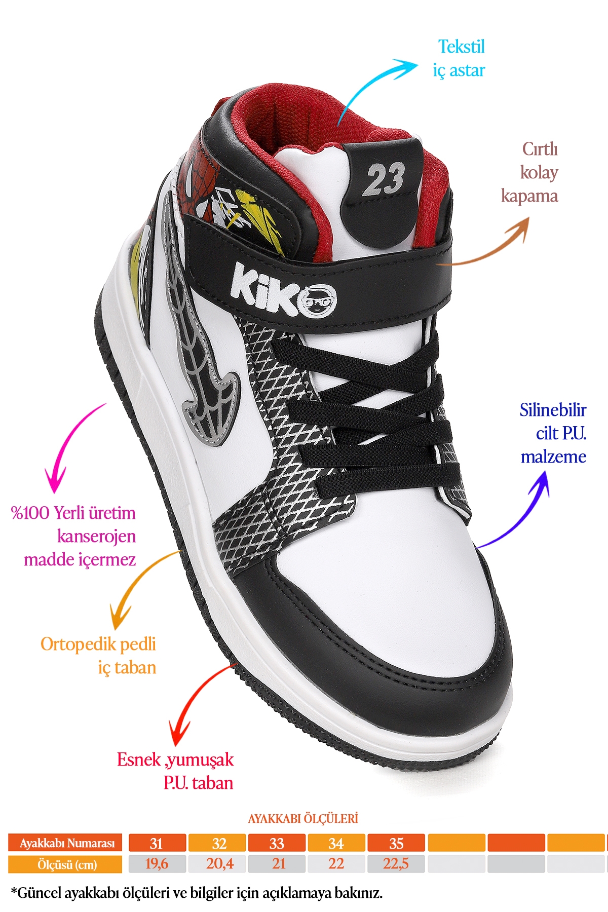 Tesan Cırtlı Günlük Erkek Çocuk Spor Ayakkabı Siyah - Beyaz - Siyah - Görsel 3