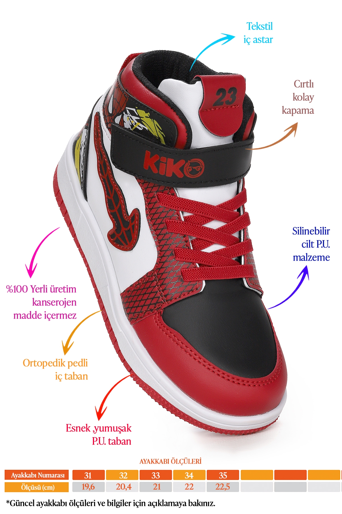 Tesan Cırtlı Günlük Erkek Çocuk Spor Ayakkabı Kırmızı - Beyaz - Siyah - Görsel 3