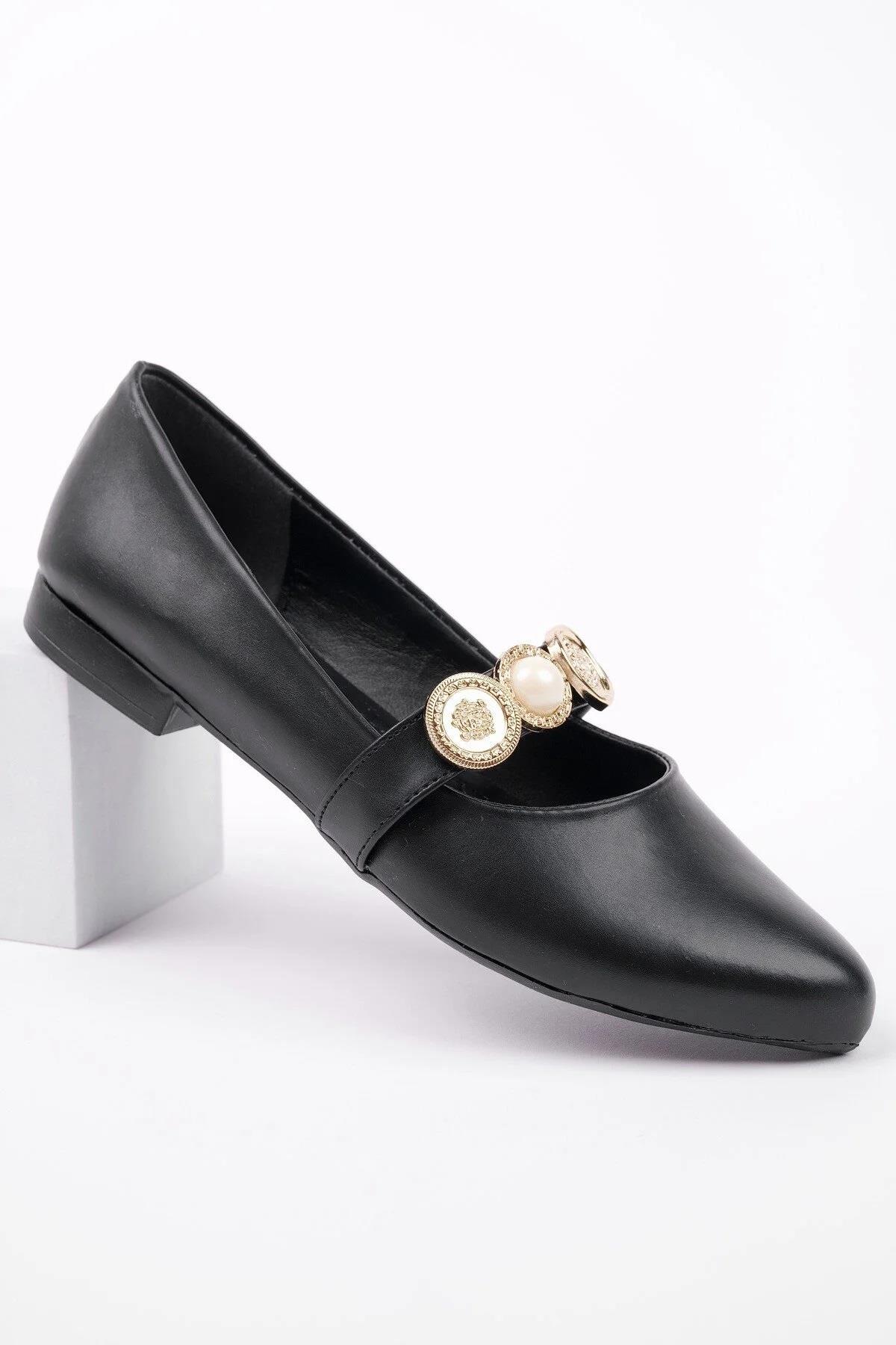 BK06 Rahat Taban Broş Detaylı Günlük Kadın Babet Ayakkabı - Görsel 3