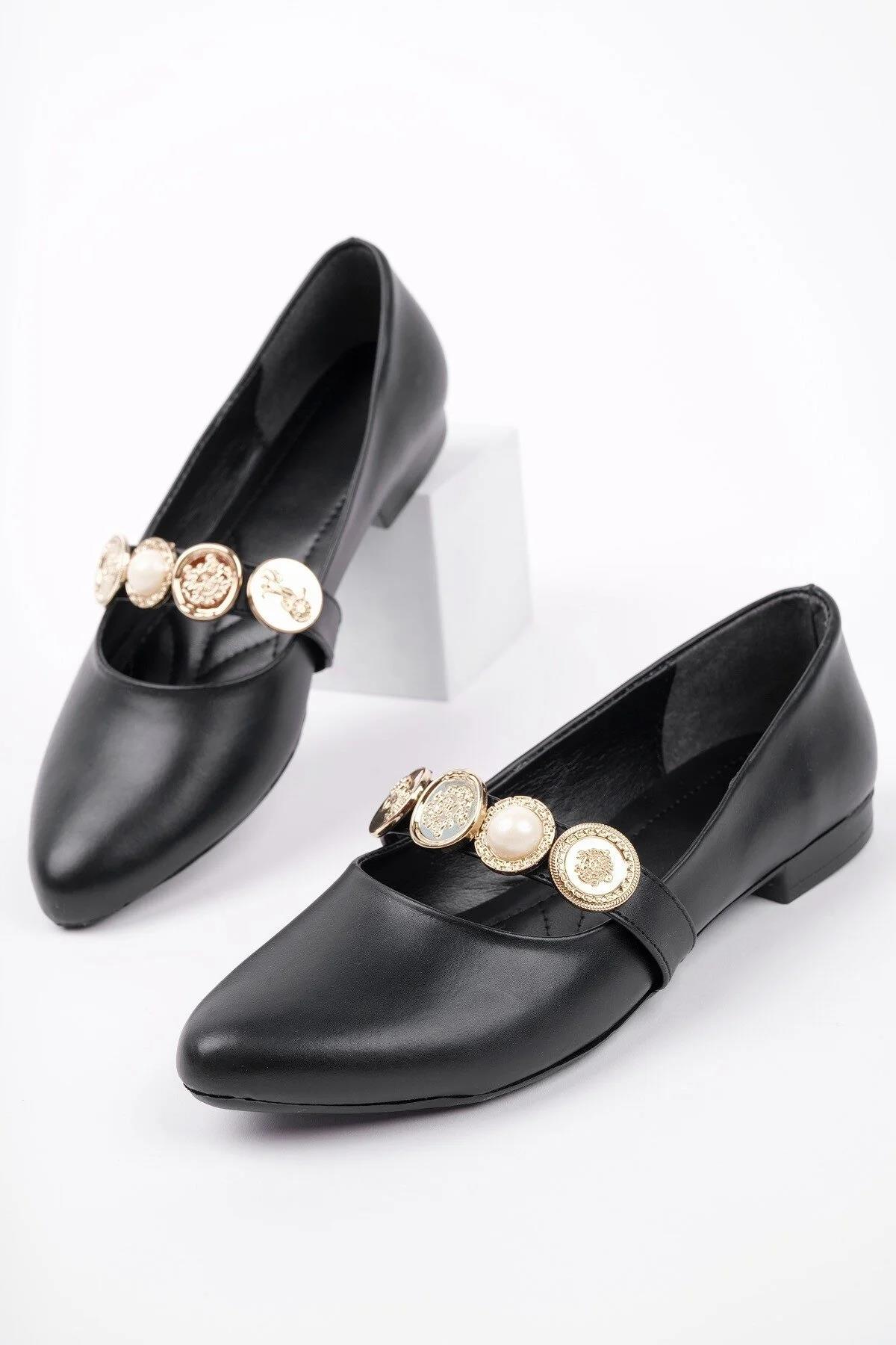 BK06 Rahat Taban Broş Detaylı Günlük Kadın Babet Ayakkabı - Görsel 4