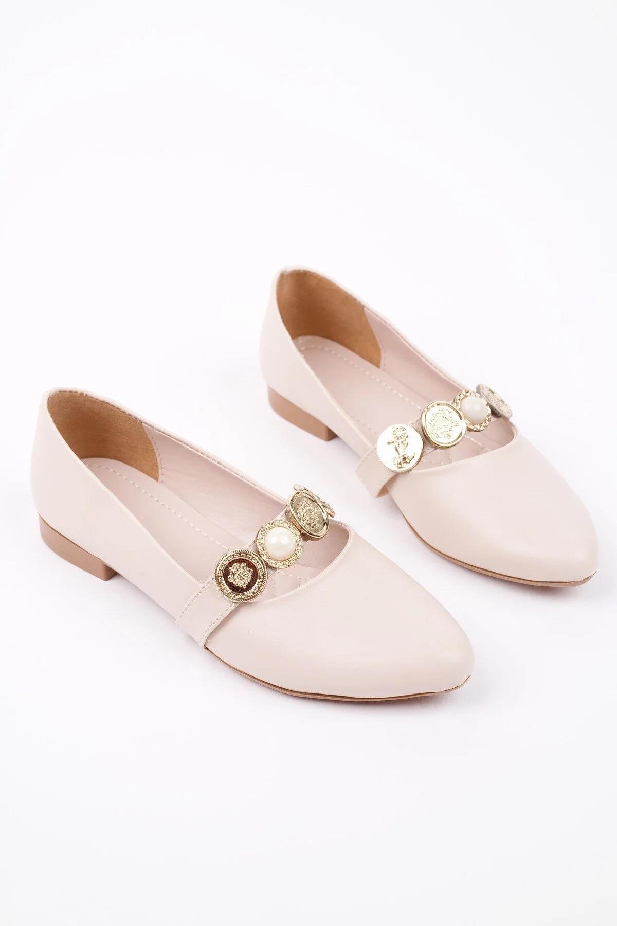 BK06 Rahat Taban Broş Detaylı Günlük Kadın Babet Ayakkabı - Görsel 6