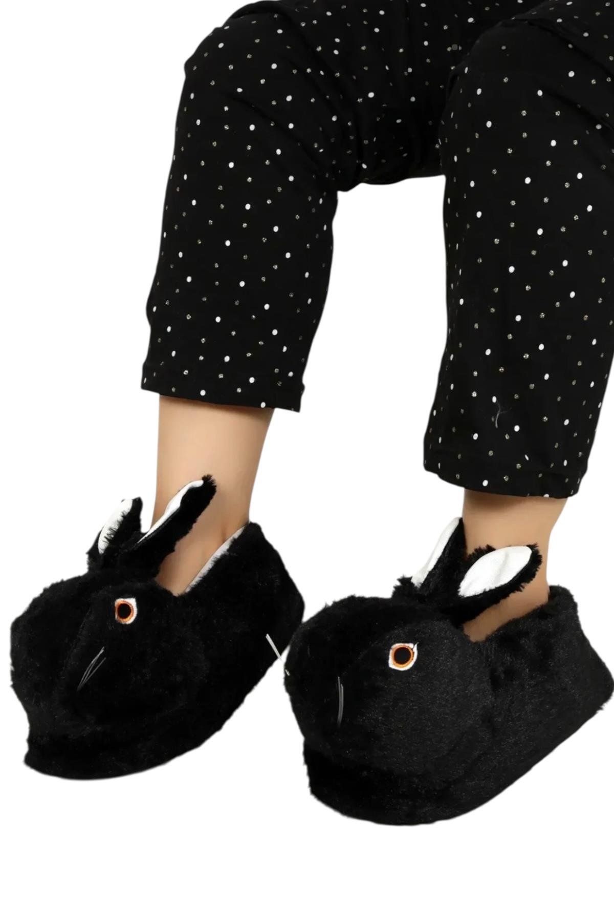 Tavşan Model Şişme Peluş Çocuk Panduf SİYAH - Görsel 7