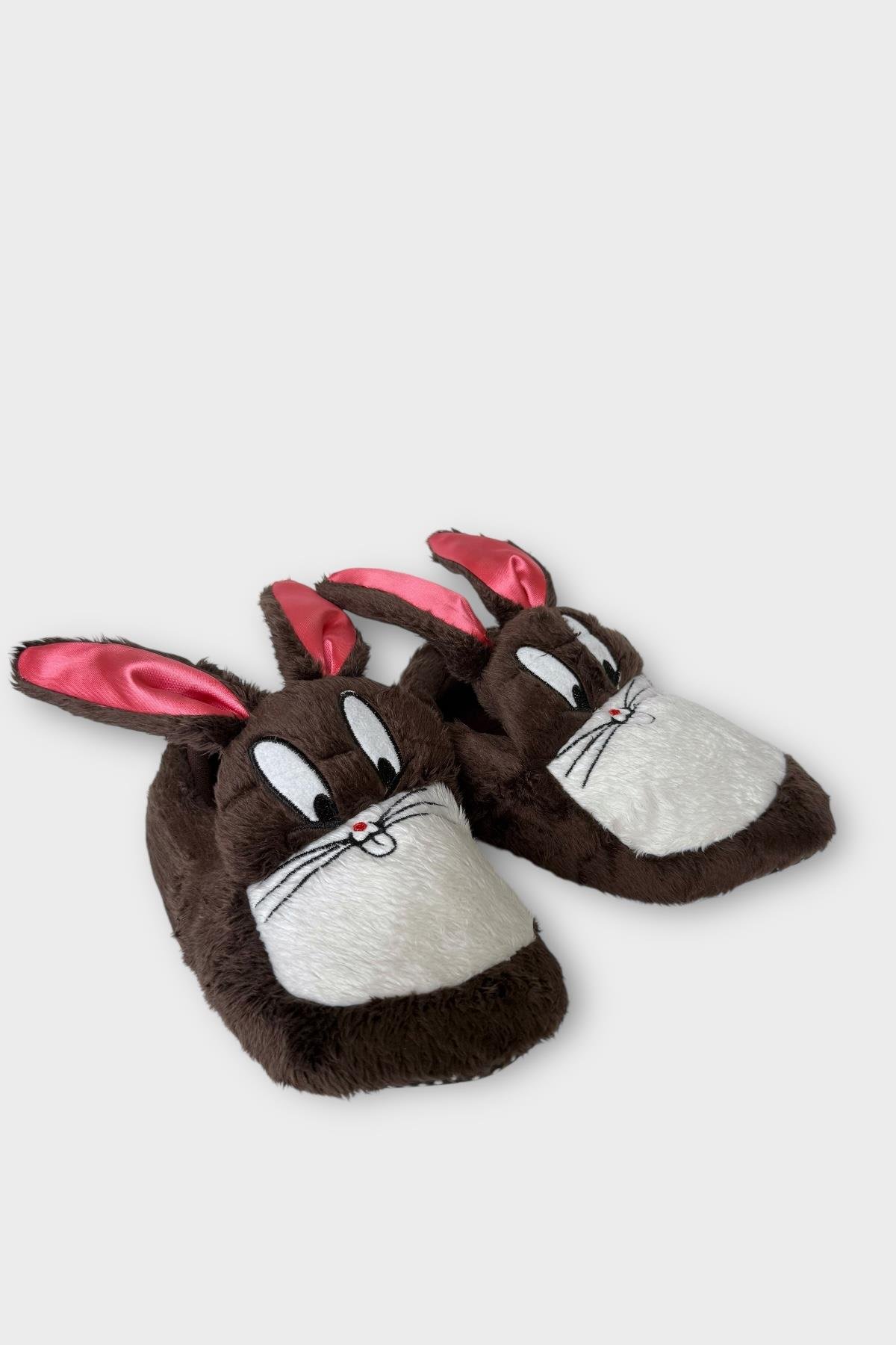 Çocuk Sevimli Tavşan Figürlü Panduf KAHVERENGİ - Görsel 2