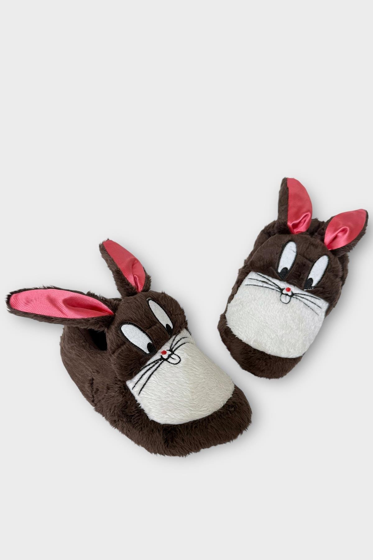 Çocuk Sevimli Tavşan Figürlü Panduf KAHVERENGİ - Görsel 3