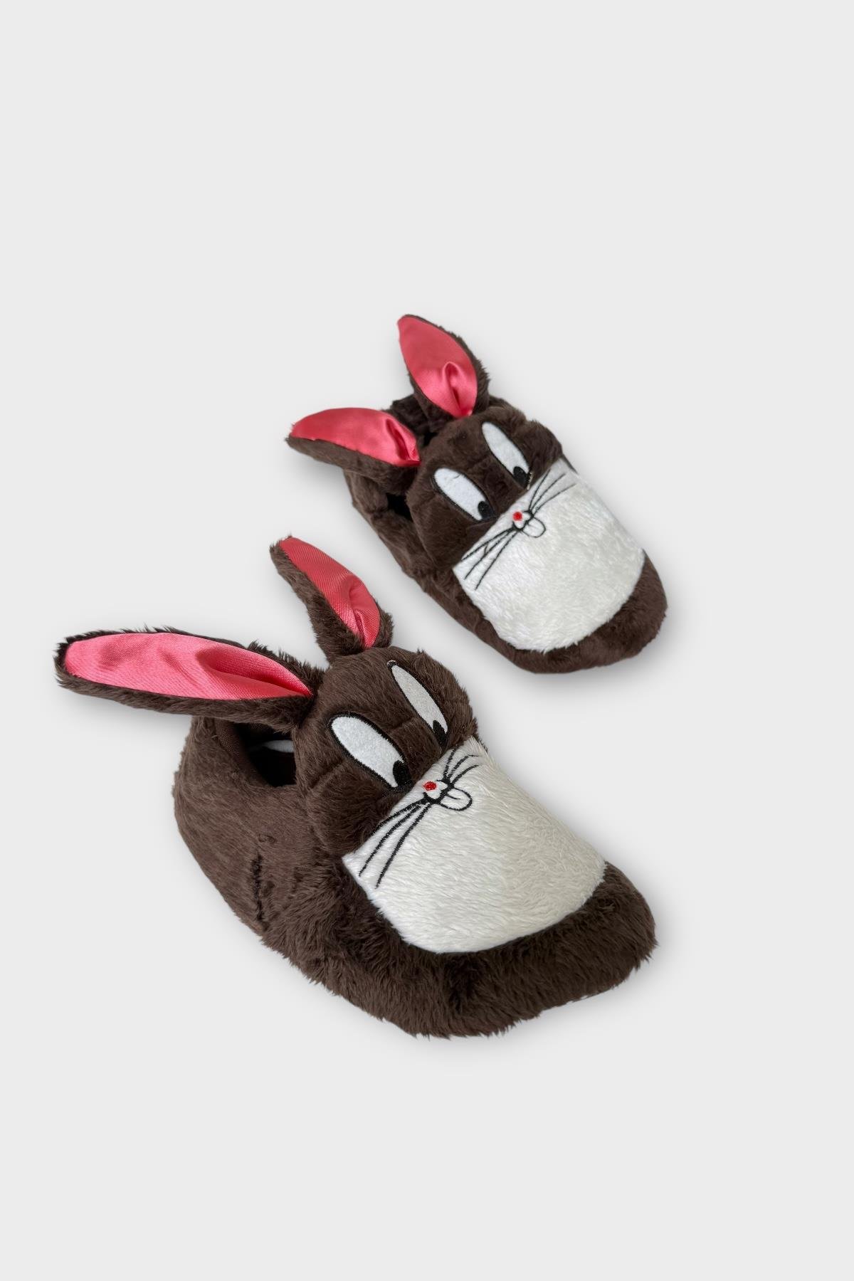 Çocuk Sevimli Tavşan Figürlü Panduf KAHVERENGİ - Görsel 4