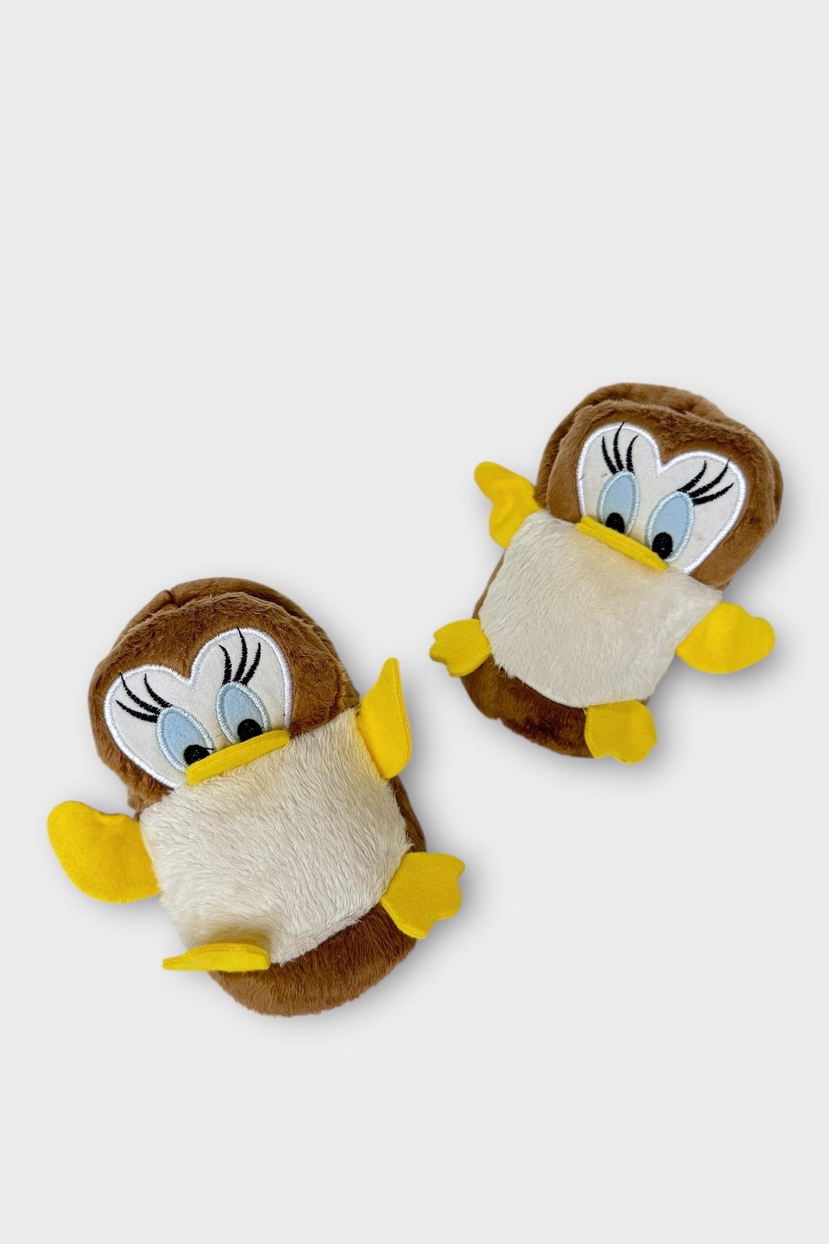 Çocuk Sevimli Ördek Figürlü Unisex Panduf VİZON - Görsel 2