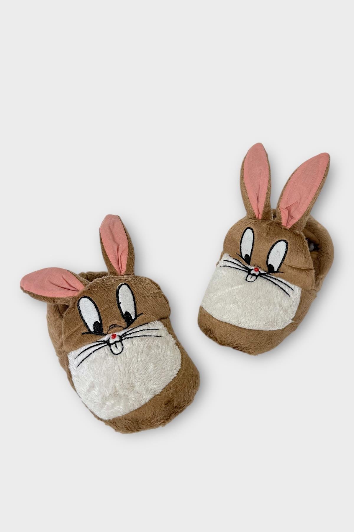 Çocuk Sevimli Tavşan Figürlü Panduf VİZON - Görsel 3