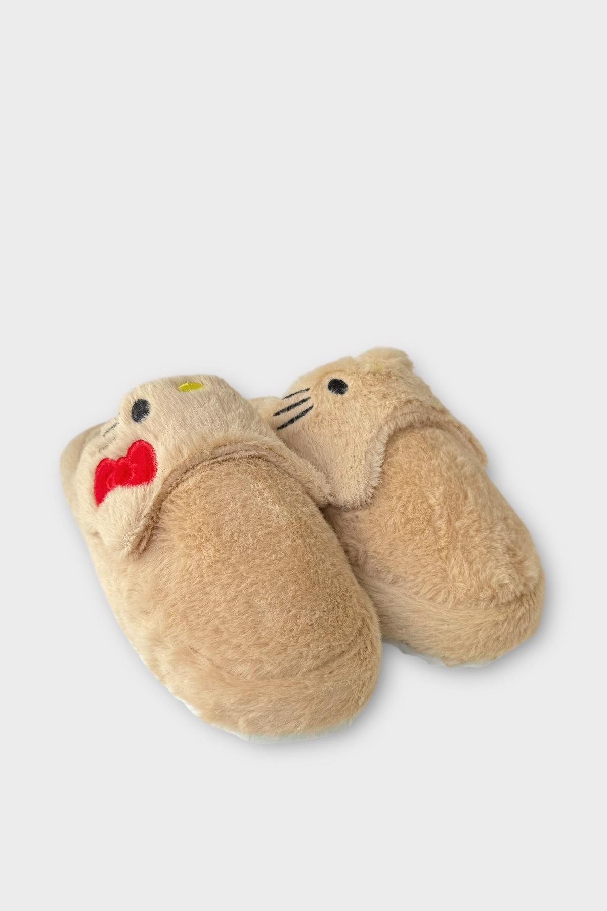 Kışlık Kadın HelloKitty Figürlü Kaydırmaz Taban Ev Ayakkabısı Panduf KAHVERENGİ - Görsel 3