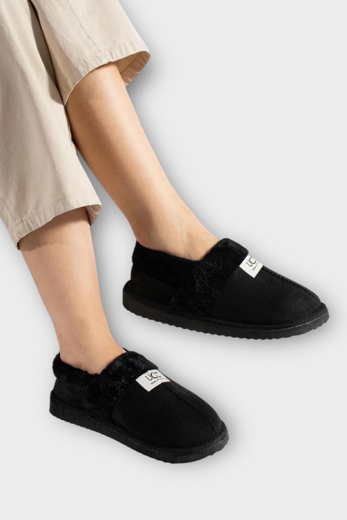 Ultra Hafif İçi Tüylü Ev Ayakkabısı Kadın Panduf SİYAH - Görsel 2