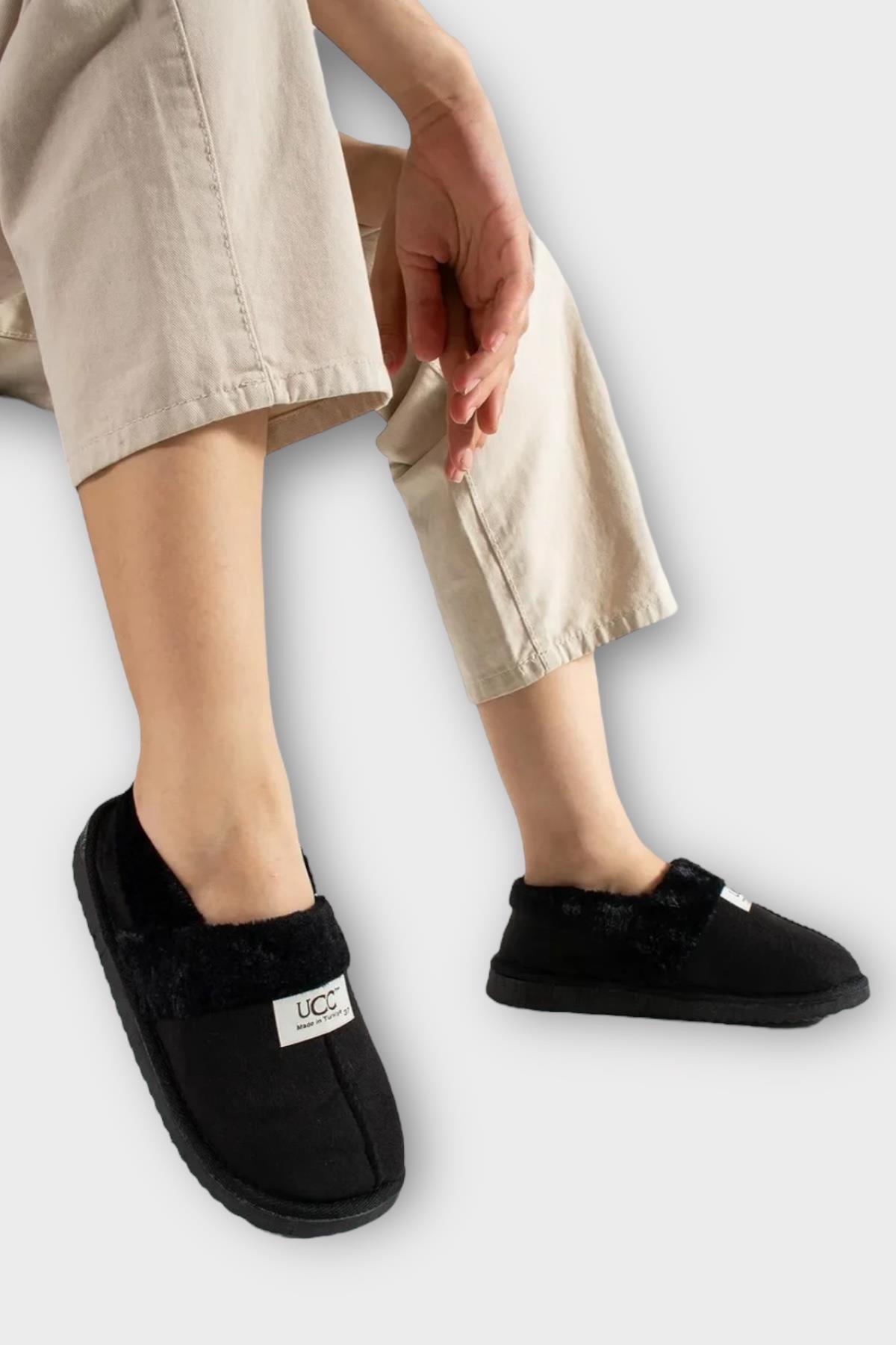 Ultra Hafif İçi Tüylü Ev Ayakkabısı Kadın Panduf SİYAH - Görsel 3