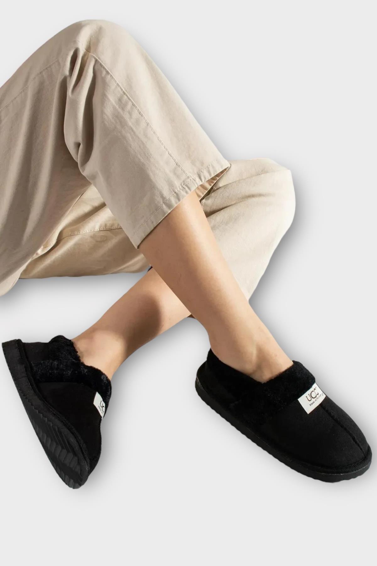 Ultra Hafif İçi Tüylü Ev Ayakkabısı Kadın Panduf SİYAH - Görsel 4