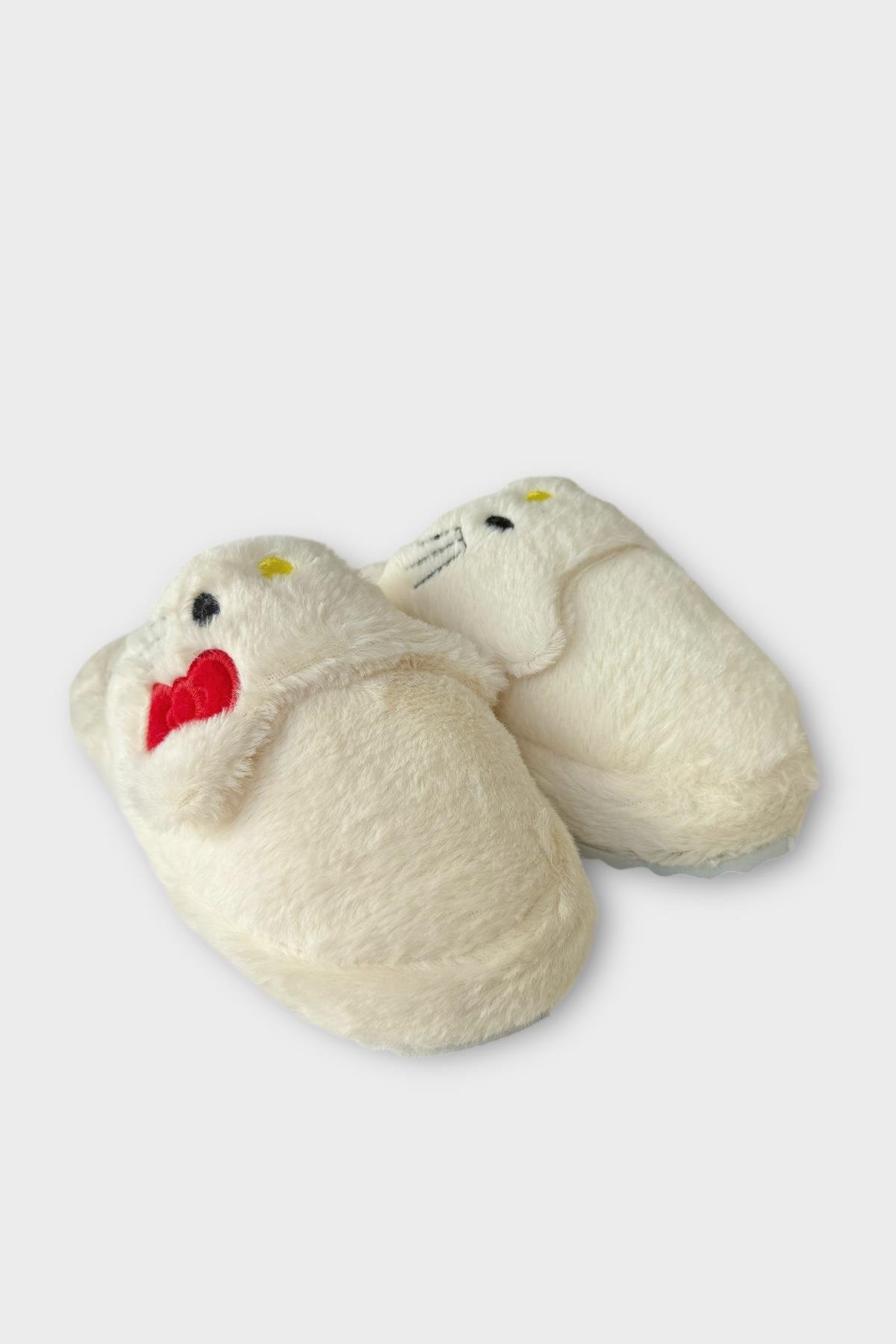 Kışlık Kadın HelloKitty Figürlü Kaydırmaz Taban Ev Ayakkabısı Panduf BEYAZ - Görsel 4