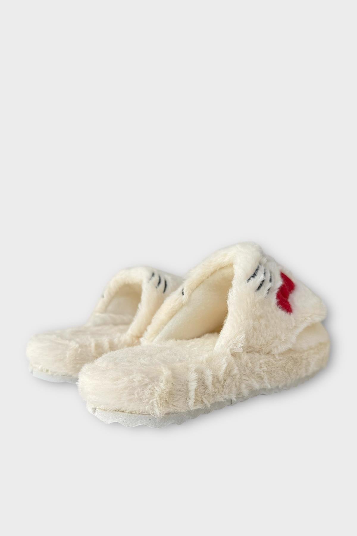 Kışlık Kadın HelloKitty Figürlü Kaydırmaz Taban Ev Ayakkabısı Panduf BEYAZ - Görsel 6