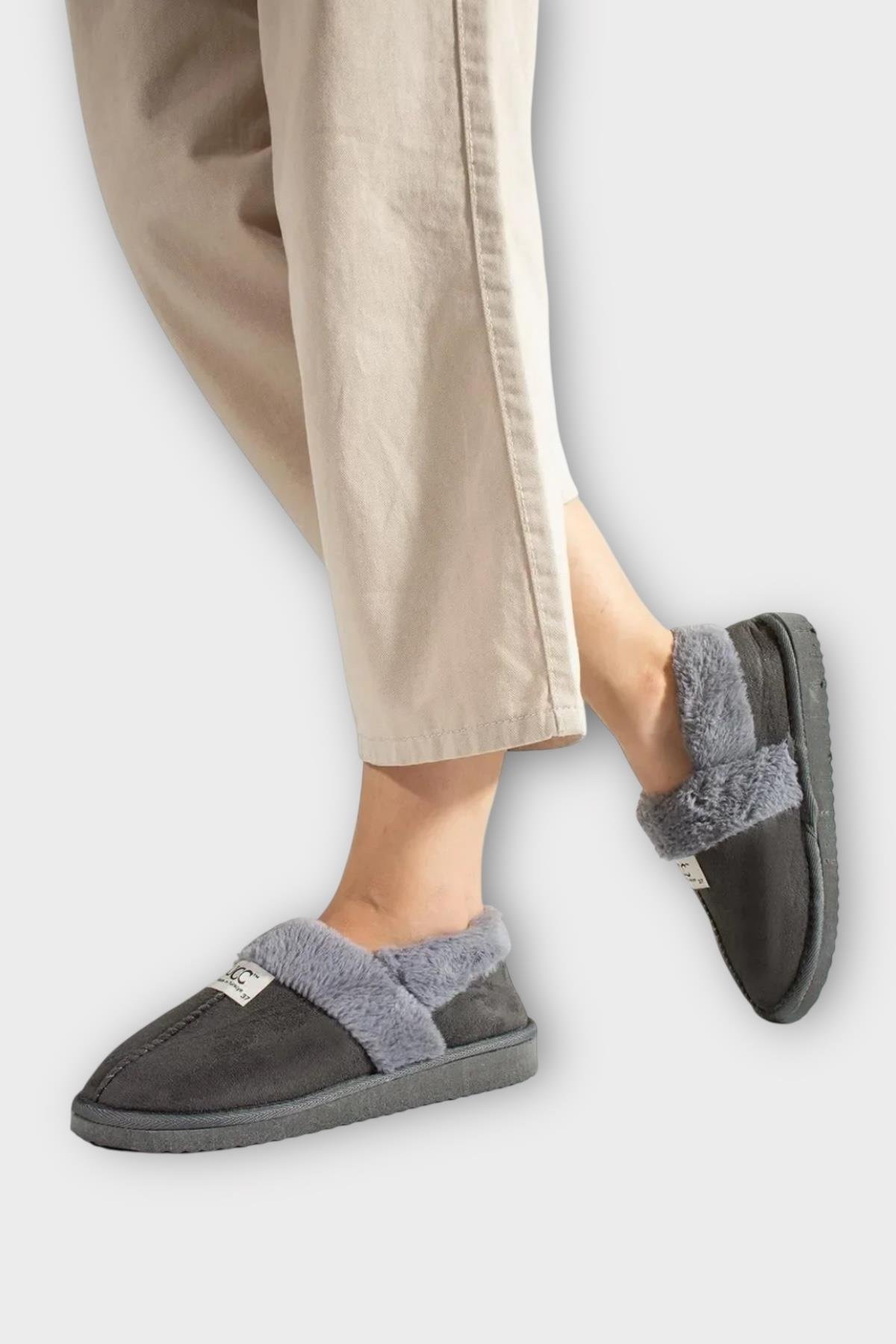 Ultra Hafif İçi Tüylü Ev Ayakkabısı Kadın Panduf FÜME - Görsel 2