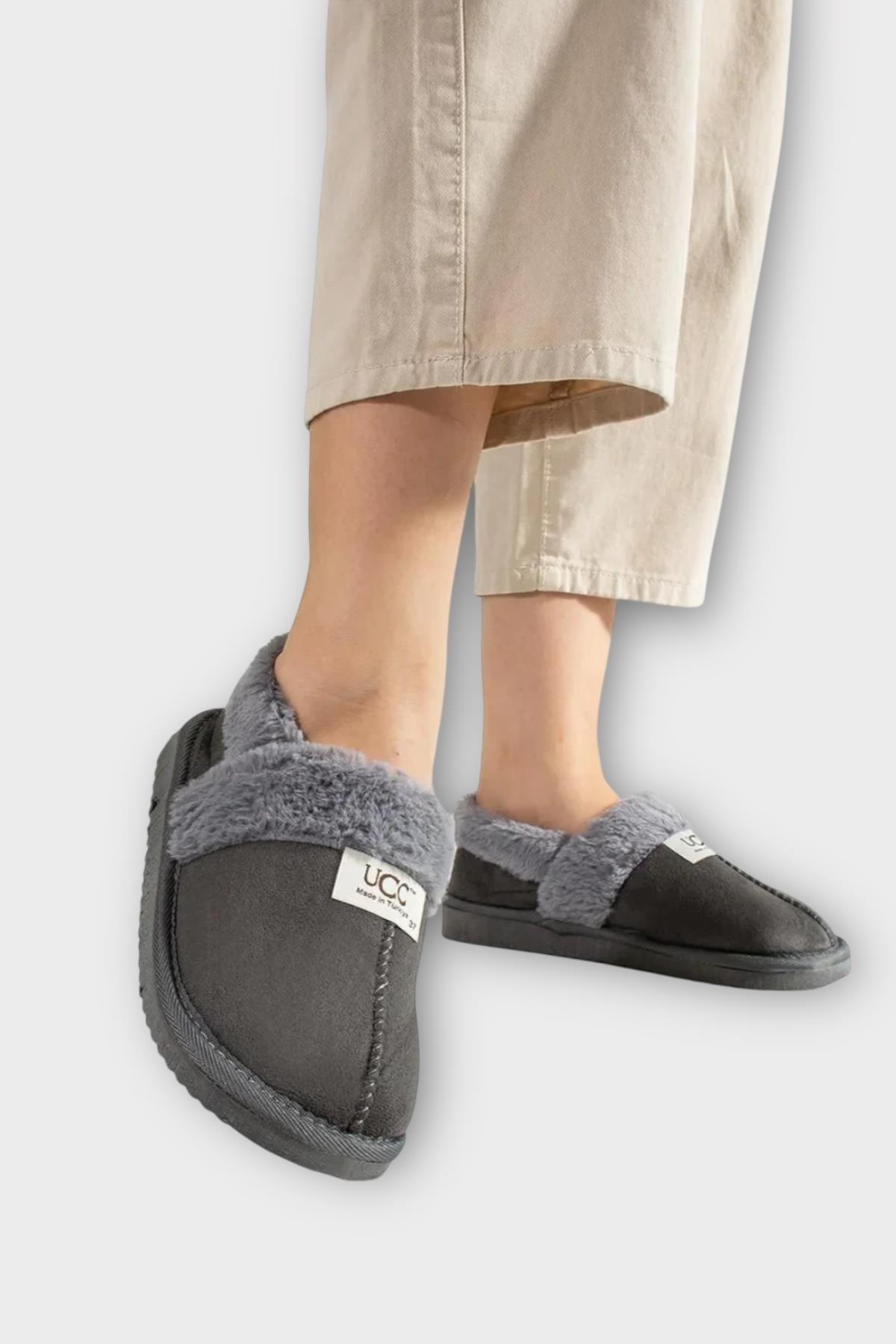Ultra Hafif İçi Tüylü Ev Ayakkabısı Kadın Panduf FÜME - Görsel 3