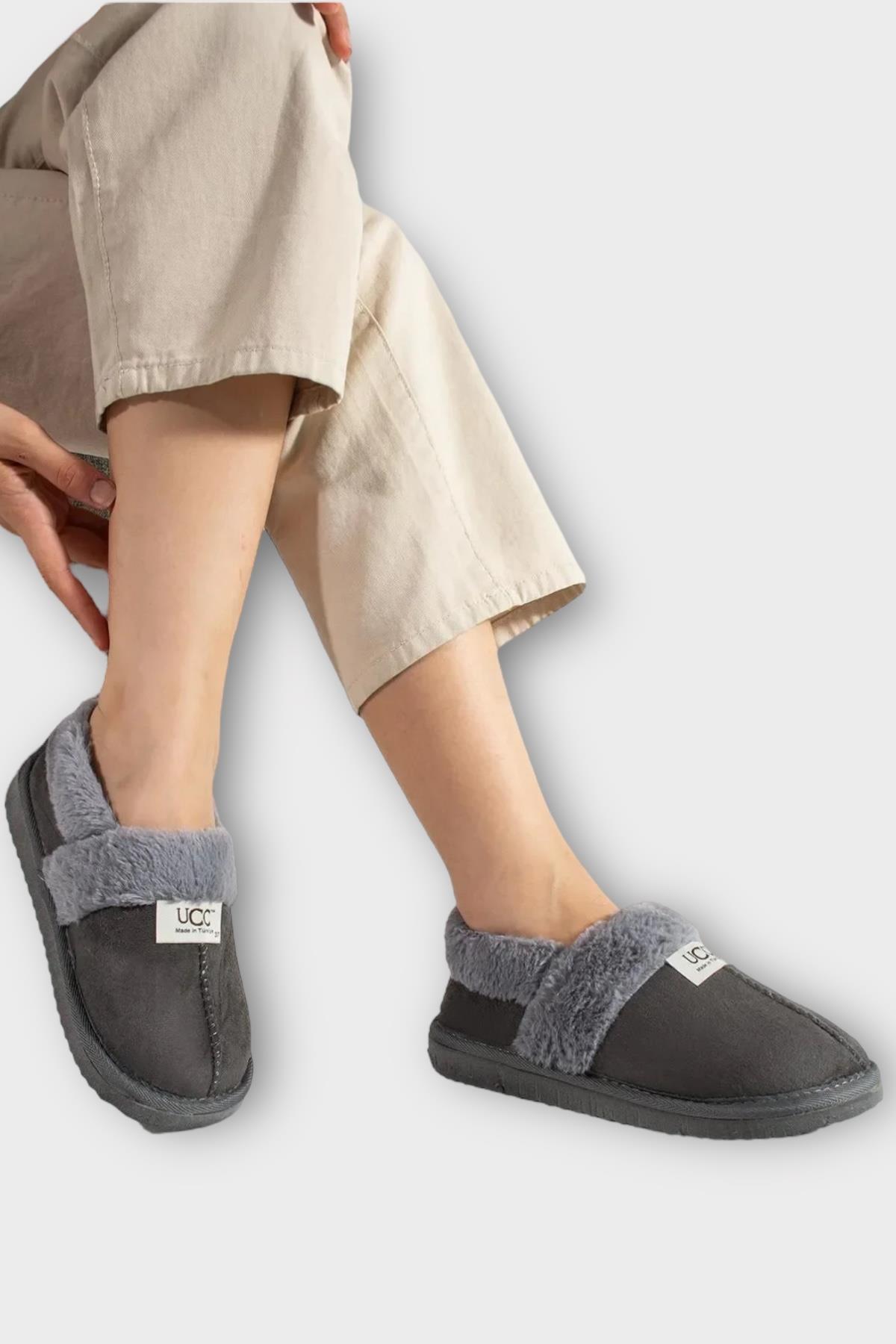 Ultra Hafif İçi Tüylü Ev Ayakkabısı Kadın Panduf FÜME - Görsel 4