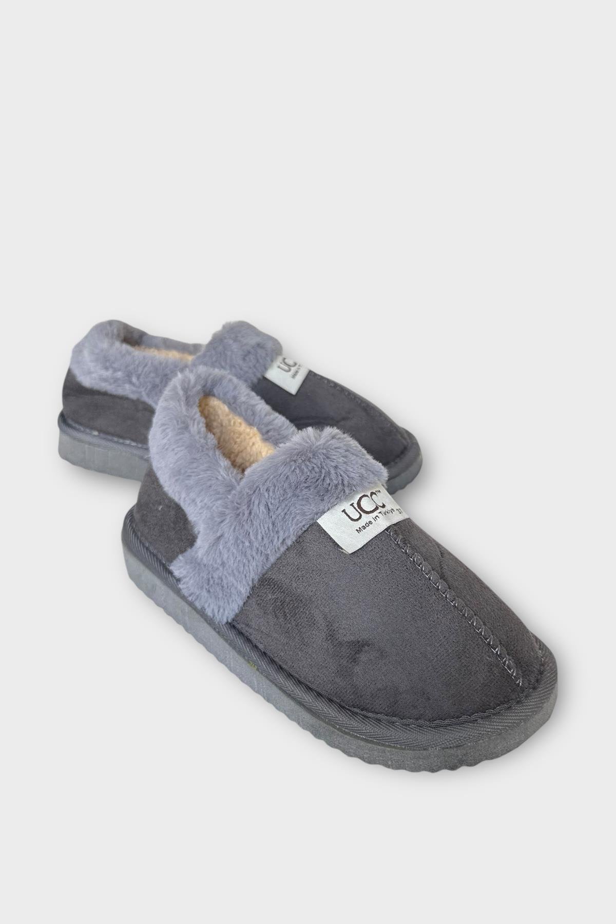 Ultra Hafif İçi Tüylü Ev Ayakkabısı Kadın Panduf FÜME - Görsel 6
