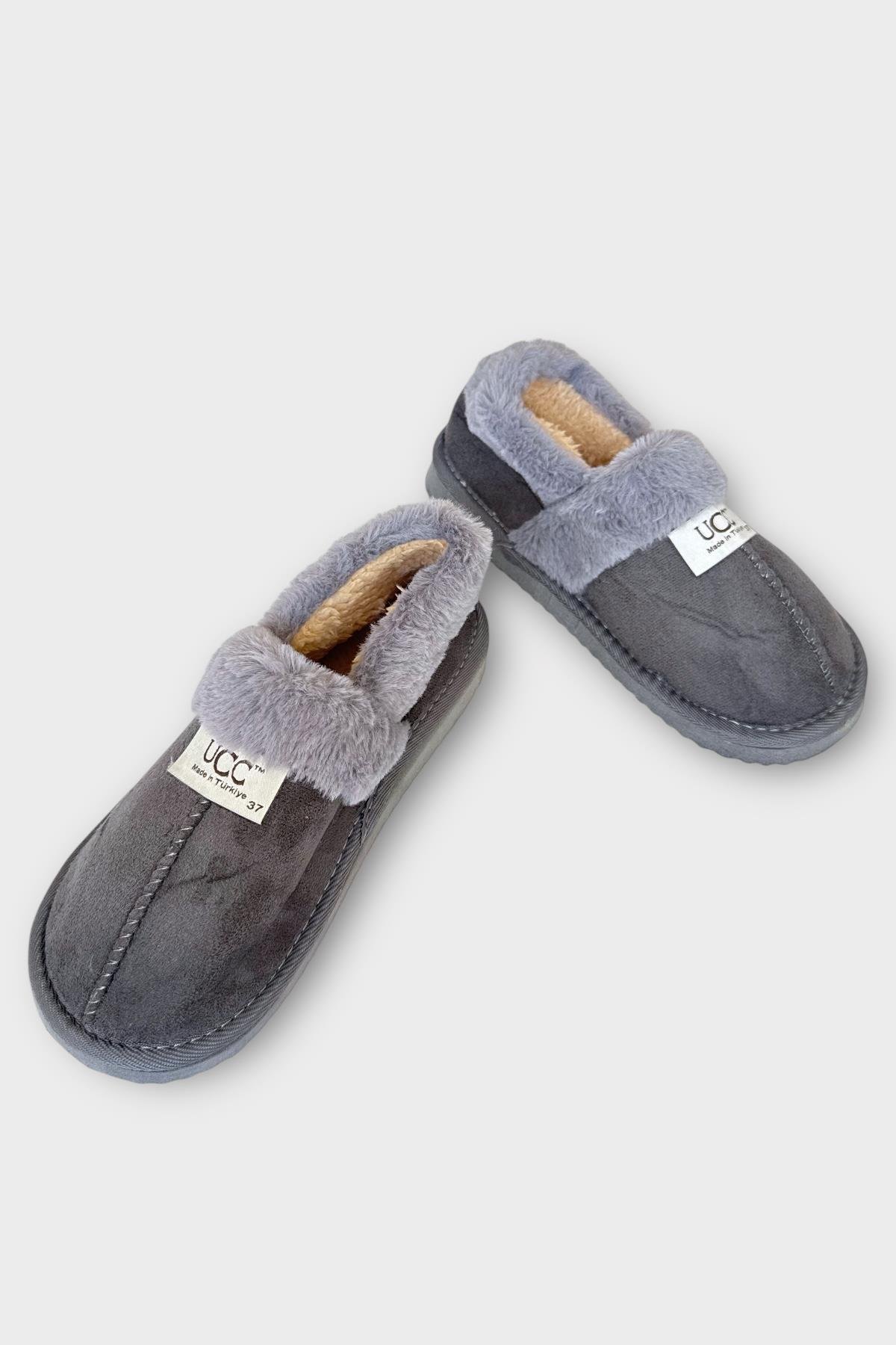 Ultra Hafif İçi Tüylü Ev Ayakkabısı Kadın Panduf FÜME - Görsel 7