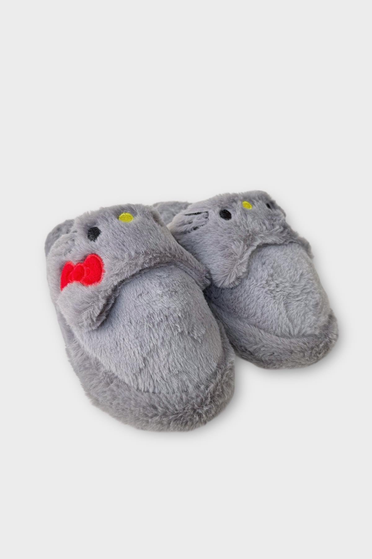 Kışlık Kadın HelloKitty Figürlü Kaydırmaz Taban Ev Ayakkabısı Panduf FÜME - Görsel 3