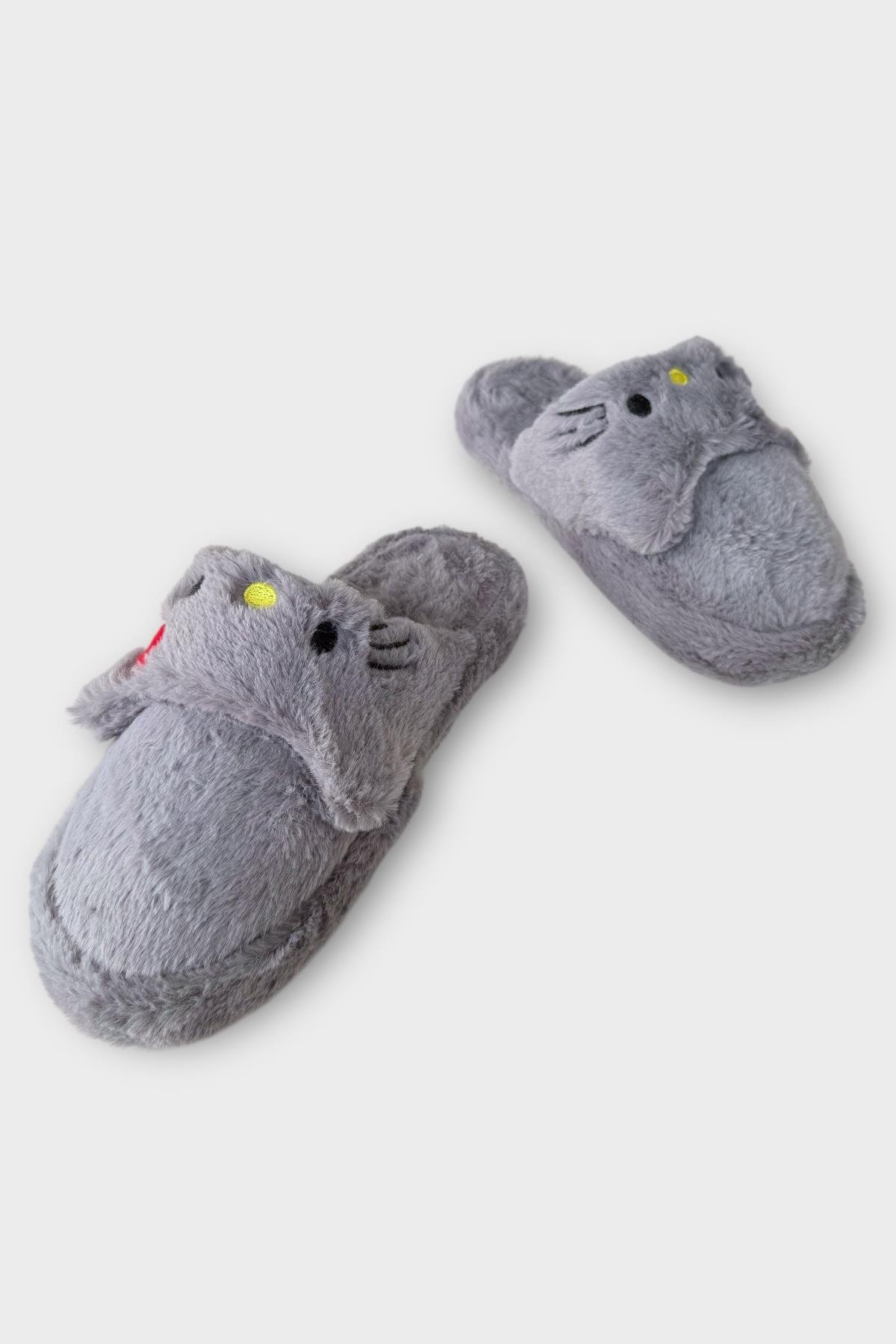 Kışlık Kadın HelloKitty Figürlü Kaydırmaz Taban Ev Ayakkabısı Panduf FÜME - Görsel 5