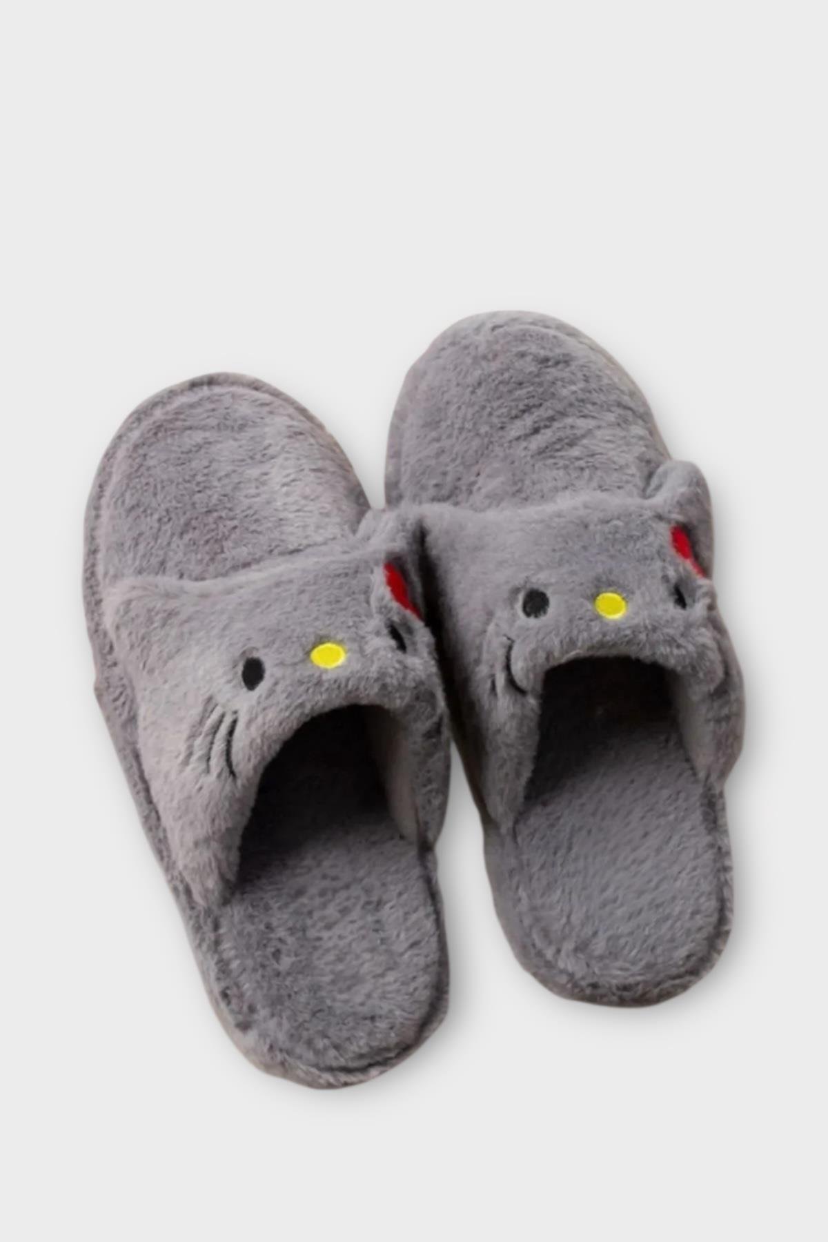 Kışlık Kadın HelloKitty Figürlü Kaydırmaz Taban Ev Ayakkabısı Panduf FÜME - Görsel 9