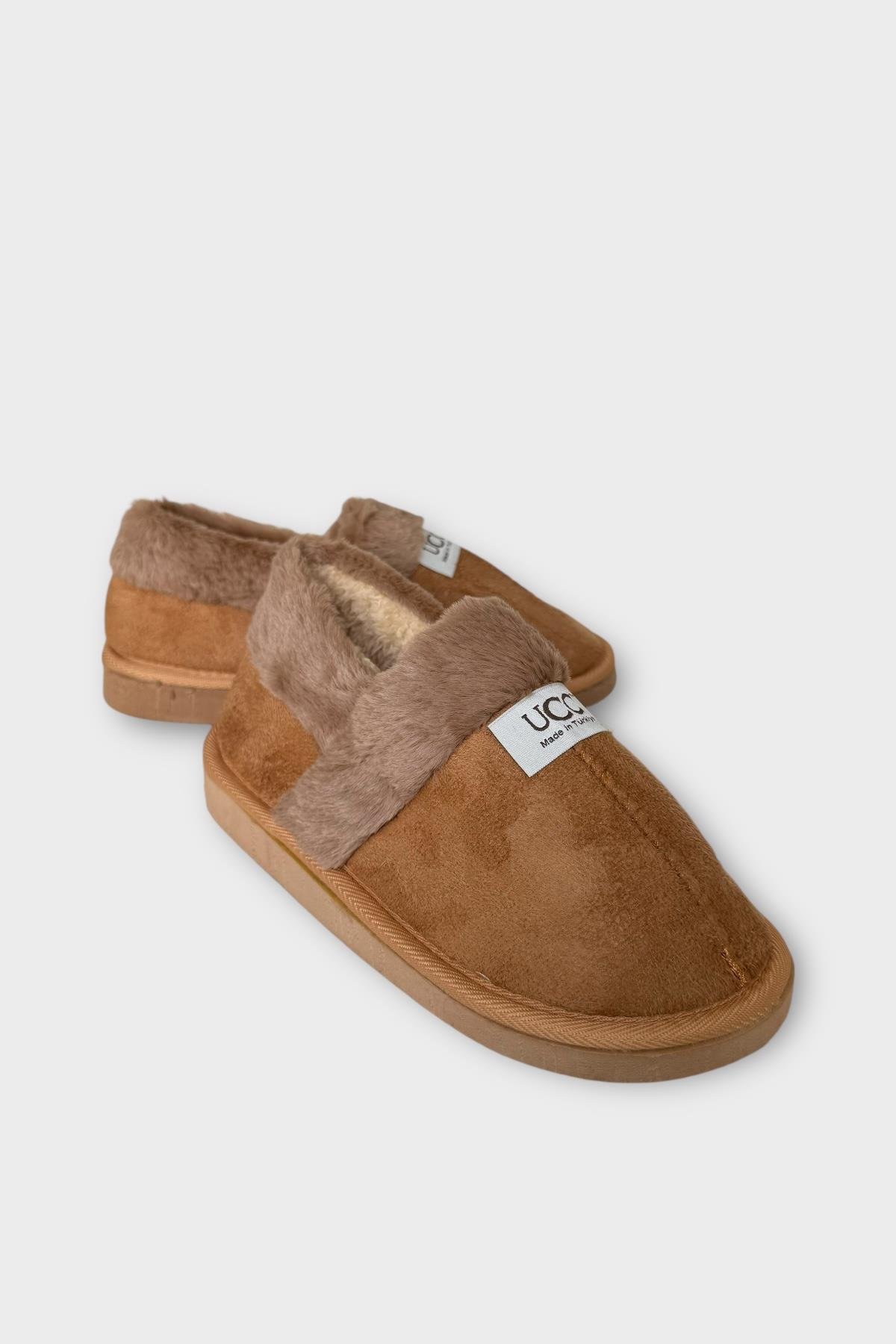 Ultra Hafif İçi Tüylü Ev Ayakkabısı Kadın Panduf TABA - Görsel 6