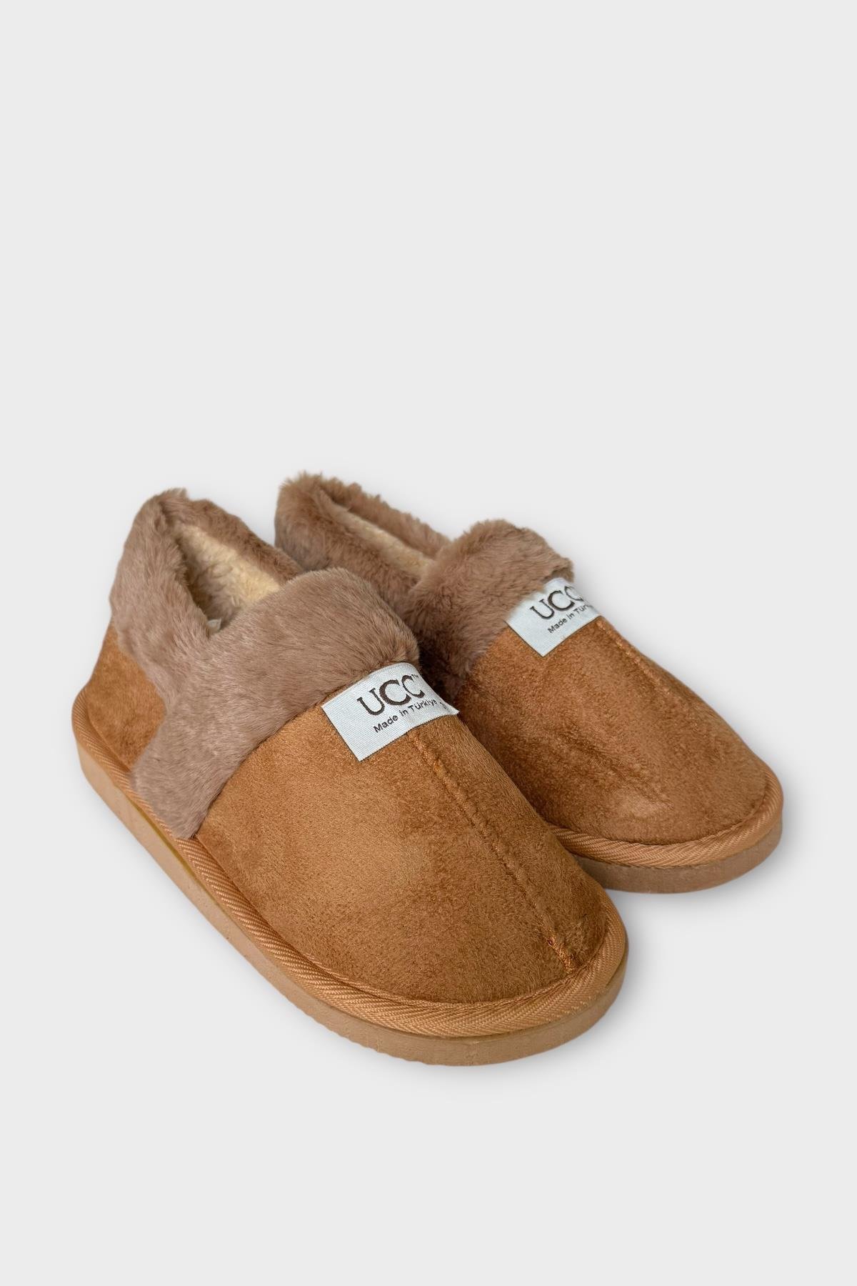 Ultra Hafif İçi Tüylü Ev Ayakkabısı Kadın Panduf TABA - Görsel 7