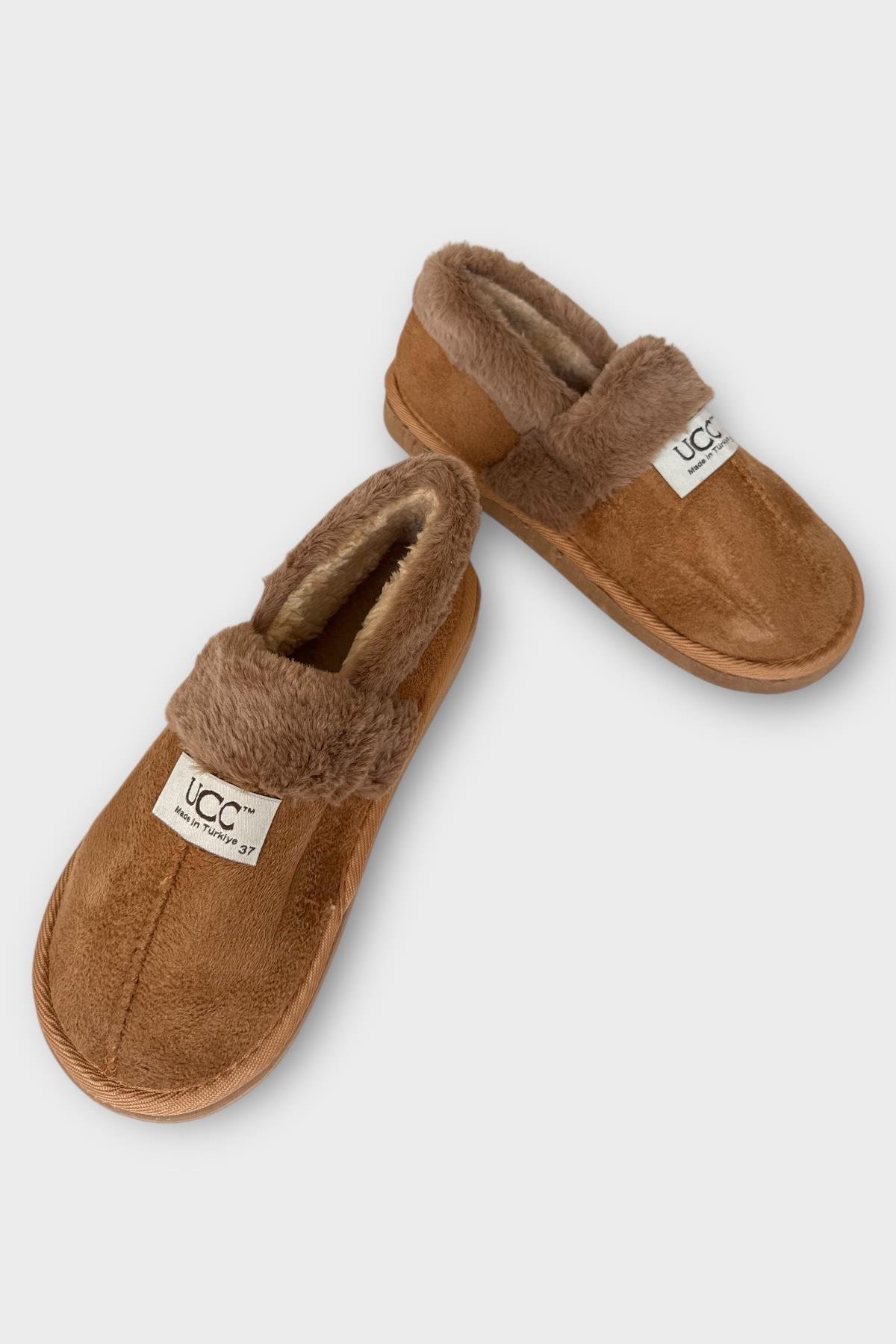 Ultra Hafif İçi Tüylü Ev Ayakkabısı Kadın Panduf TABA - Görsel 8