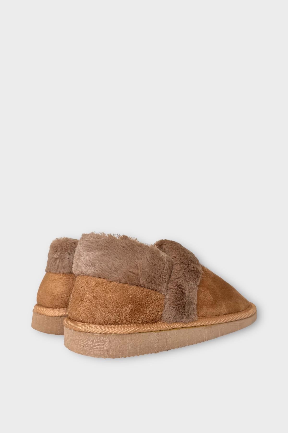 Ultra Hafif İçi Tüylü Ev Ayakkabısı Kadın Panduf TABA - Görsel 9