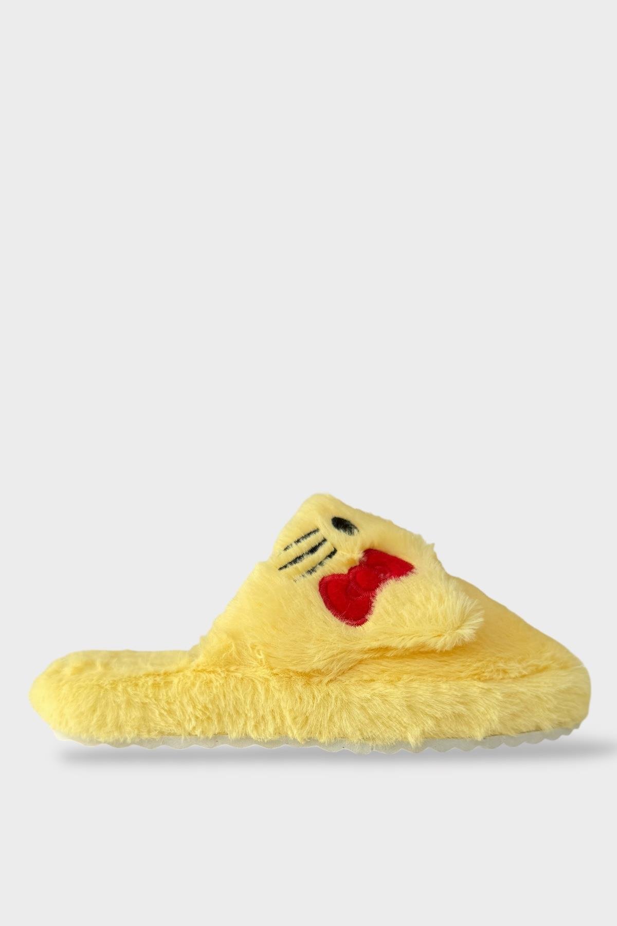 Kışlık Kadın HelloKitty Figürlü Kaydırmaz Taban Ev Ayakkabısı Panduf SARI - Görsel 2