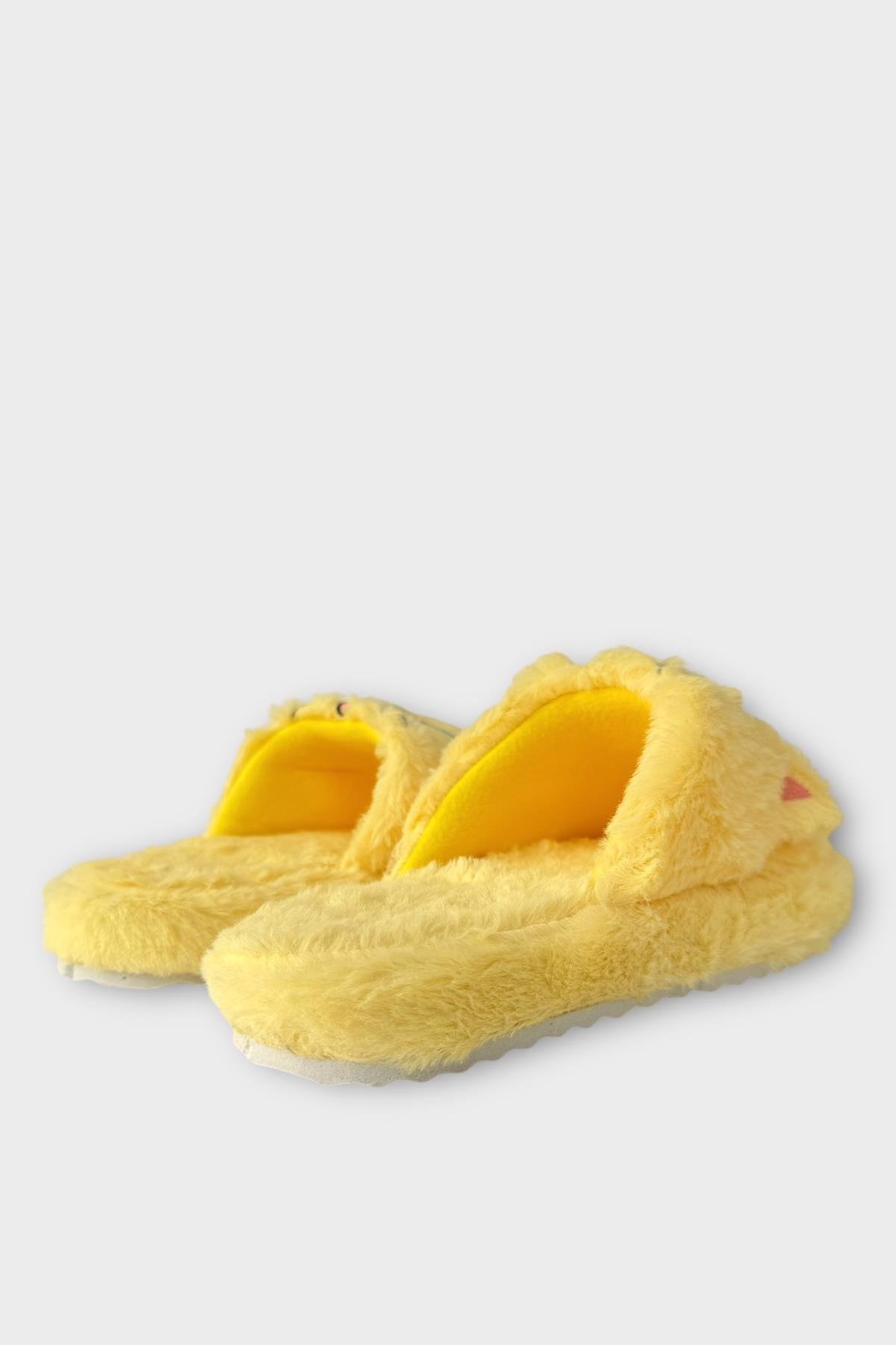 Kadın Kışlık Kedi Figürlü Kaydırmaz Taban Ev Terliği Panduf SARI - Görsel 6