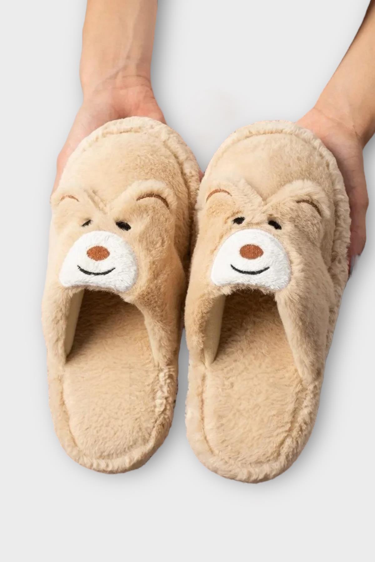 Kadın Kışlık Sevimli Panda Figürlü Kaydırmaz Taban Ev Terliği Panduf KAHVERENGİ - Görsel 5