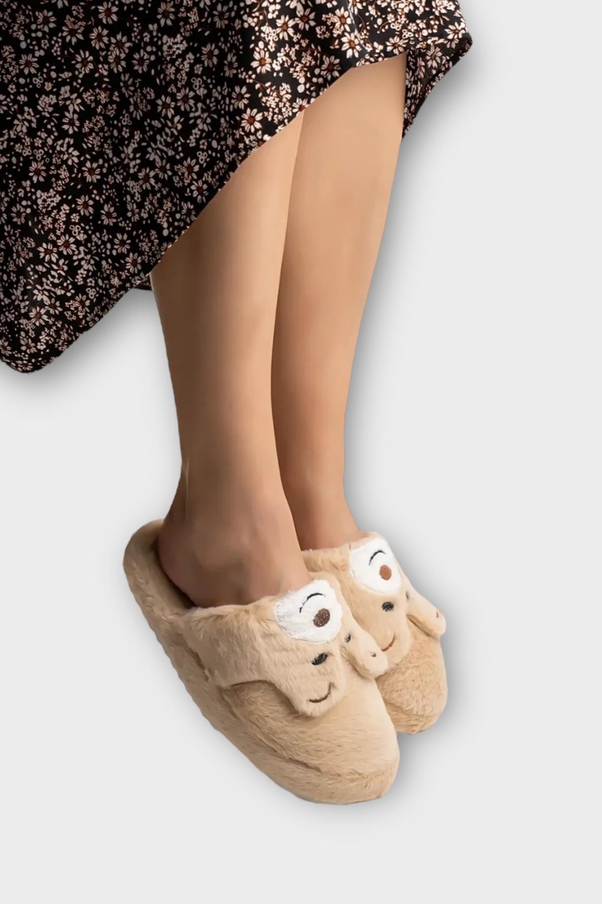 Kadın Kışlık Sevimli Panda Figürlü Kaydırmaz Taban Ev Terliği Panduf KAHVERENGİ - Görsel 7