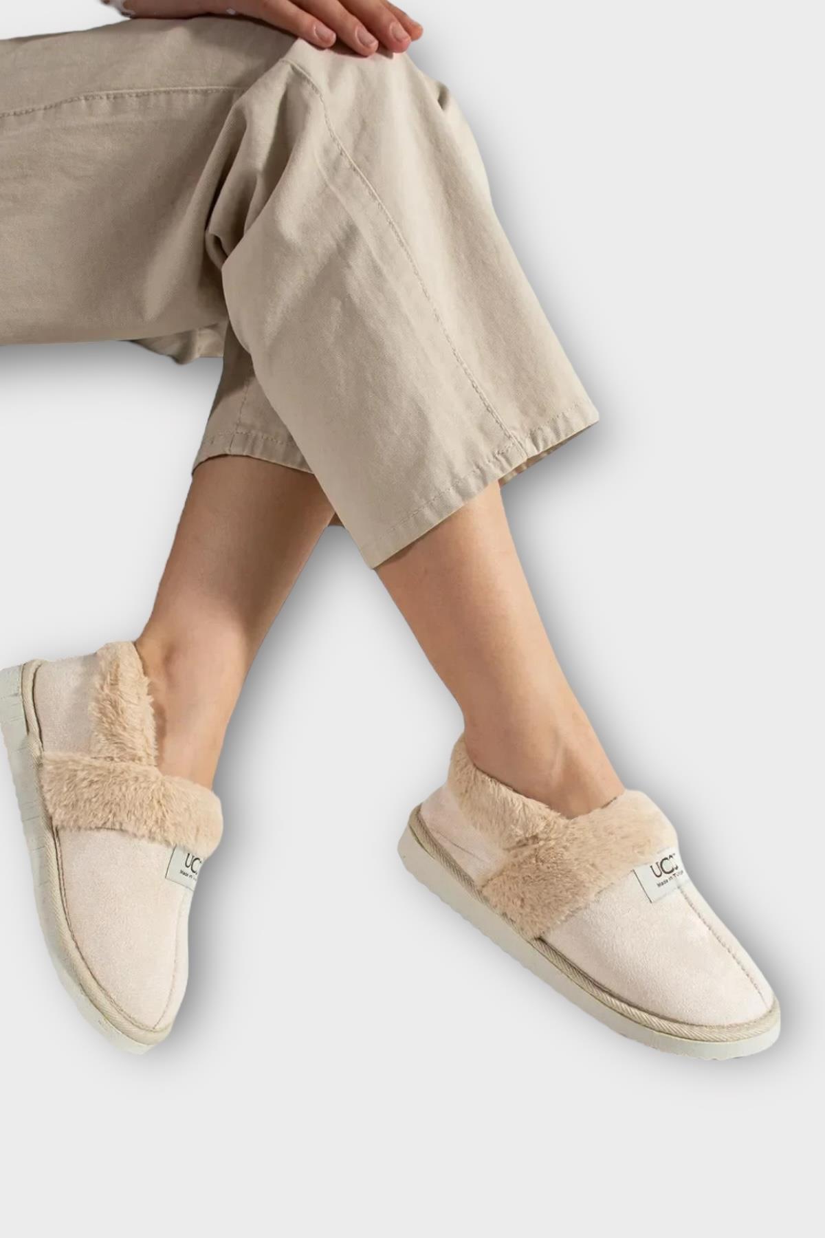 Ultra Hafif İçi Tüylü Ev Ayakkabısı Kadın Panduf KREM - Görsel 2