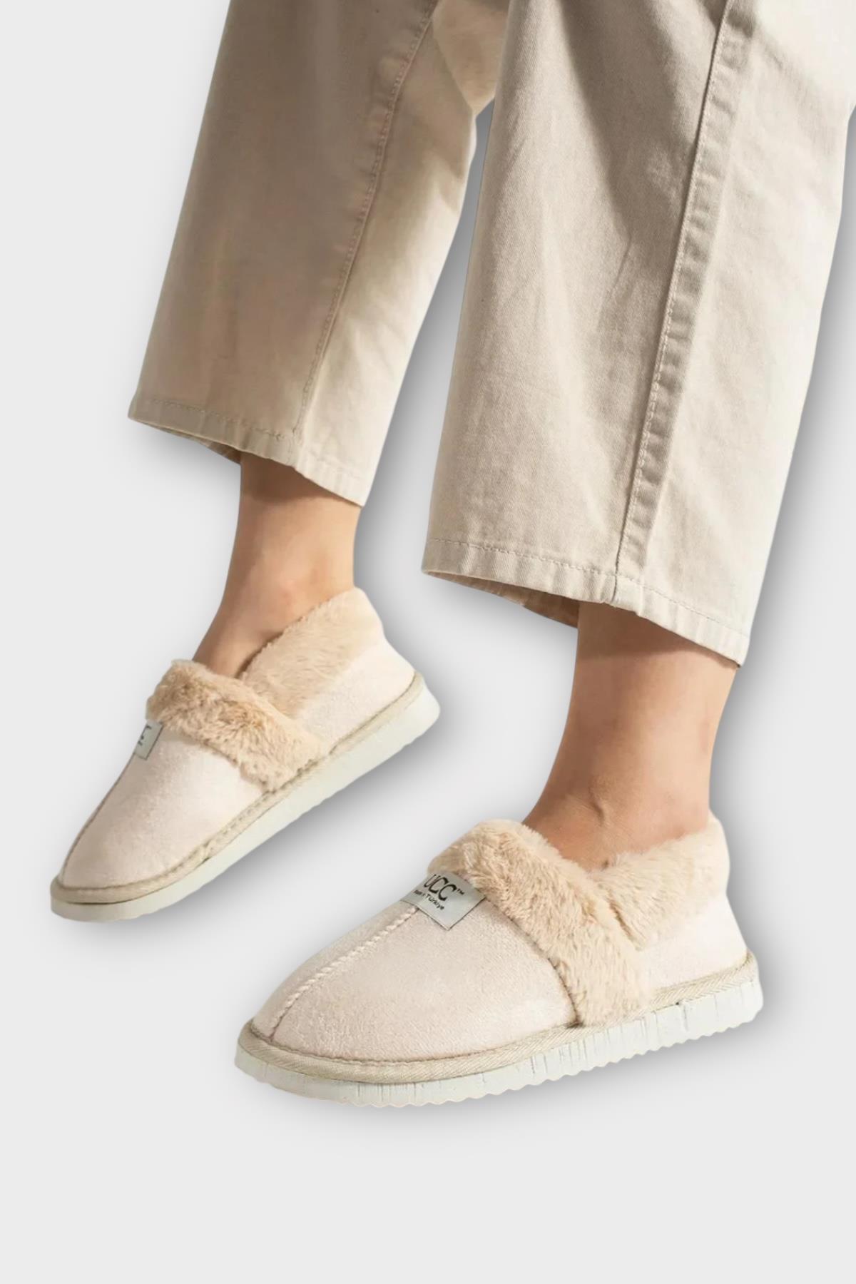 Ultra Hafif İçi Tüylü Ev Ayakkabısı Kadın Panduf KREM - Görsel 3