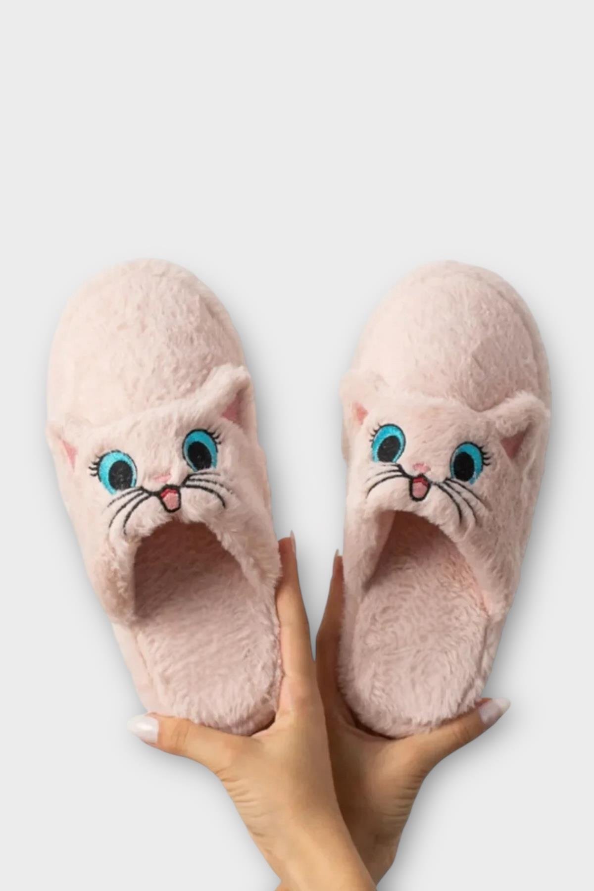 Kadın Kışlık Kedi Figürlü Kaydırmaz Taban Ev Terliği Panduf PUDRA - Görsel 7