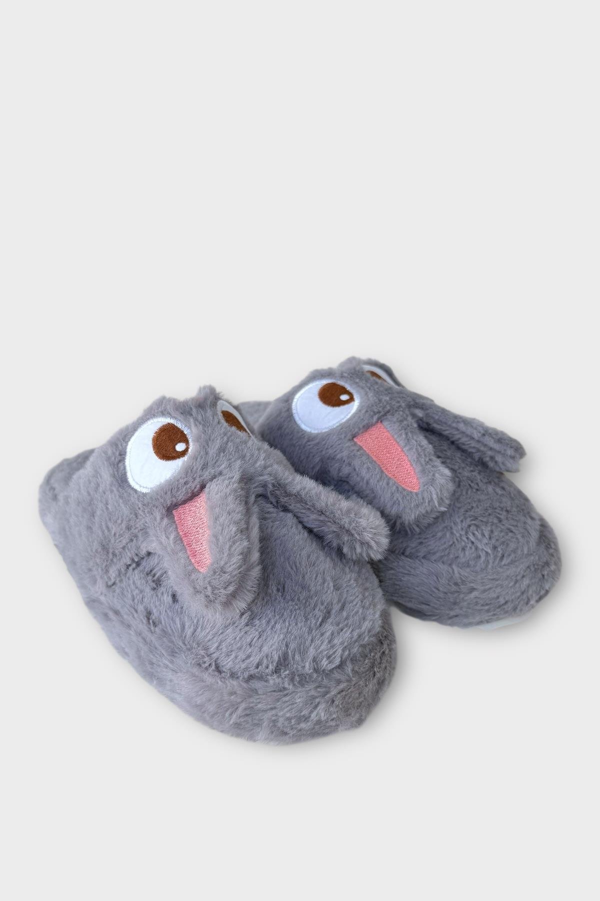 Kadın KışlıkTavşan Figürlü Kaydırmaz Taban Ev Terliği Panduf FÜME - Görsel 3