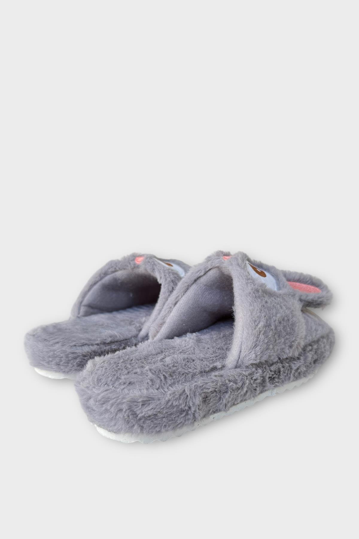 Kadın KışlıkTavşan Figürlü Kaydırmaz Taban Ev Terliği Panduf FÜME - Görsel 5