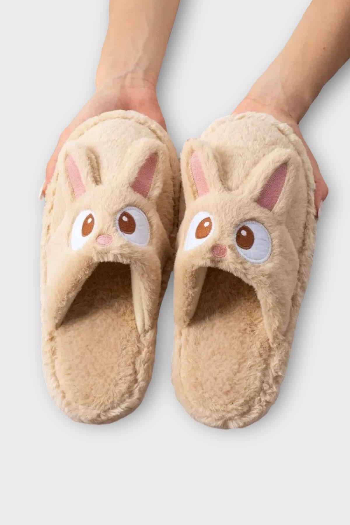 Kadın KışlıkTavşan Figürlü Kaydırmaz Taban Ev Terliği Panduf KAHVERENGİ - Görsel 3