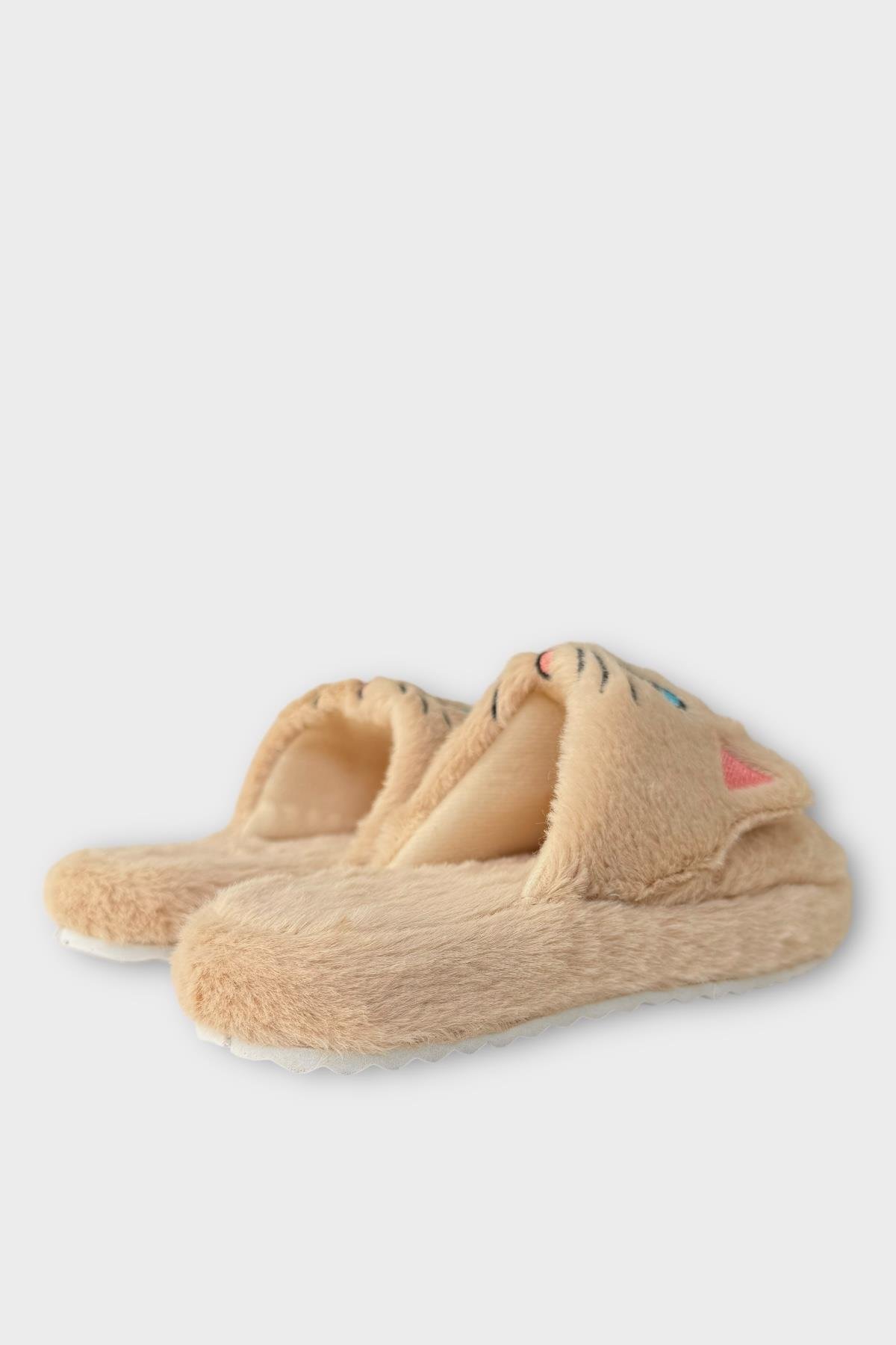 Kadın Kışlık Kedi Figürlü Kaydırmaz Taban Ev Terliği Panduf KAHVERENGİ - Görsel 7