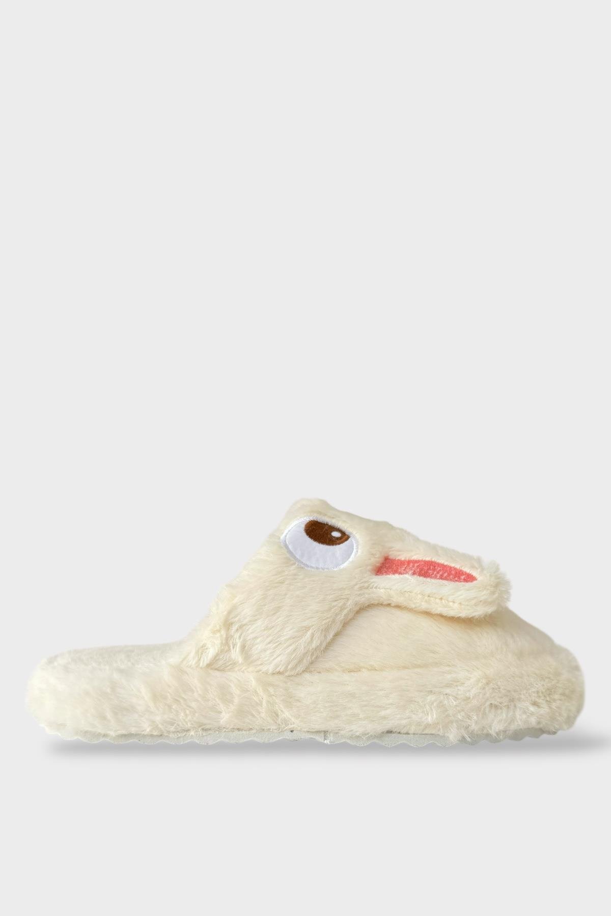 Kadın KışlıkTavşan Figürlü Kaydırmaz Taban Ev Terliği Panduf BEYAZ - Görsel 2