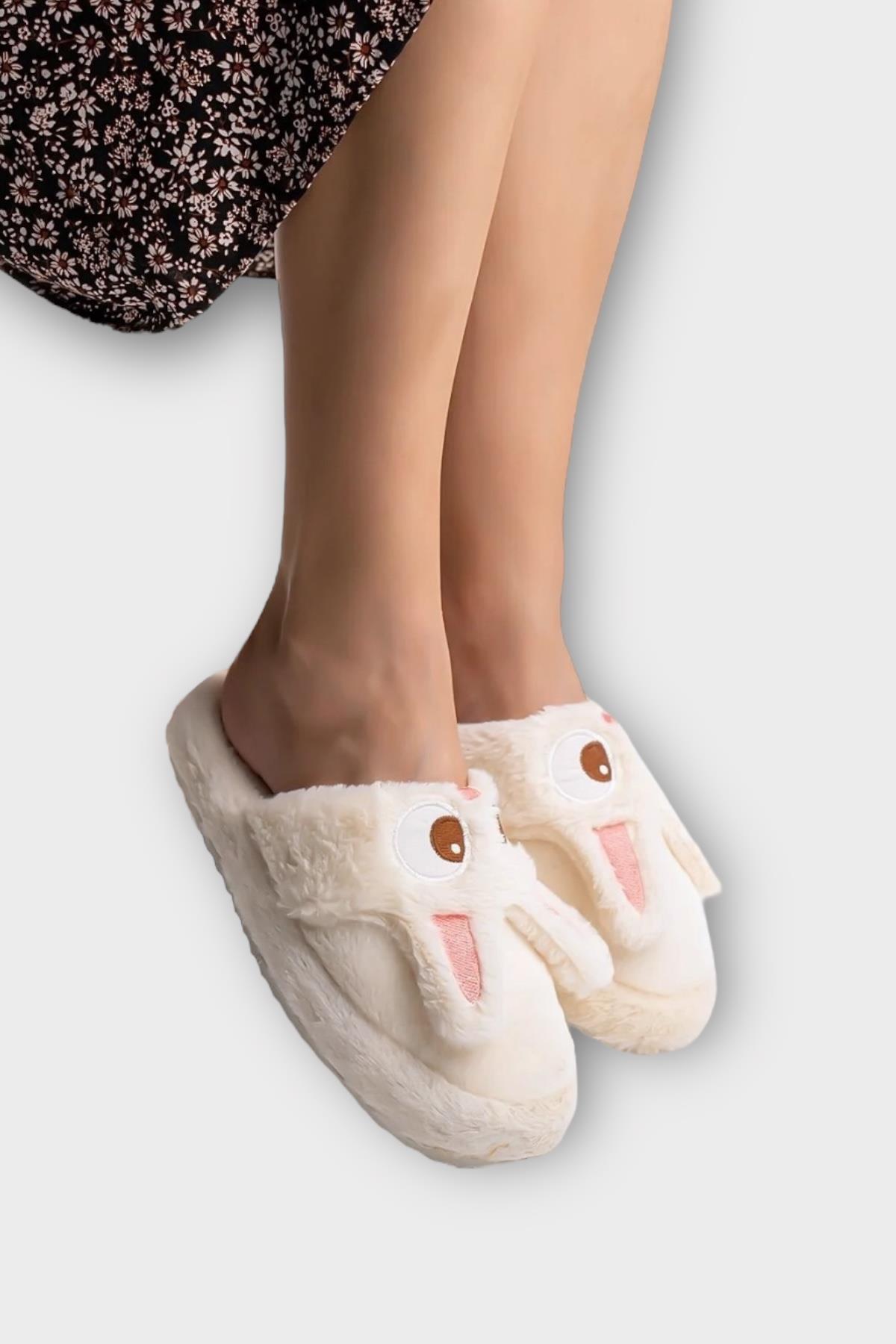 Kadın KışlıkTavşan Figürlü Kaydırmaz Taban Ev Terliği Panduf BEYAZ - Görsel 7
