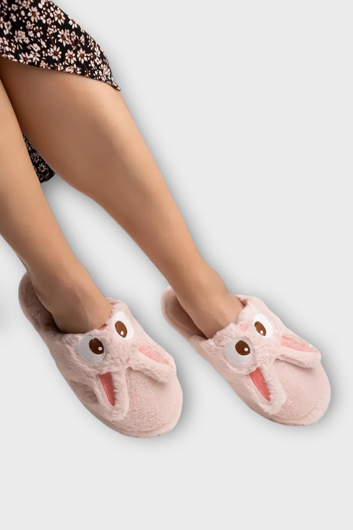 Kadın KışlıkTavşan Figürlü Kaydırmaz Taban Ev Terliği Panduf PUDRA - Görsel 6