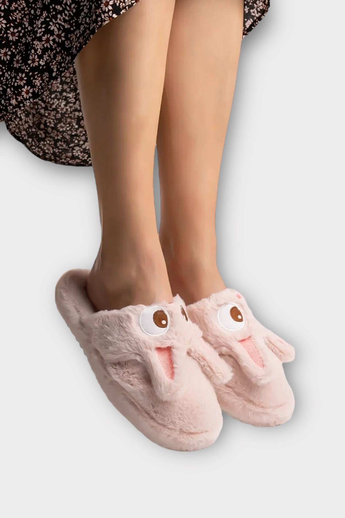 Kadın KışlıkTavşan Figürlü Kaydırmaz Taban Ev Terliği Panduf PUDRA - Görsel 7