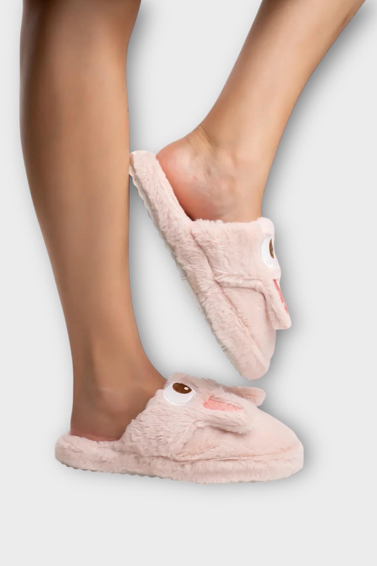 Kadın KışlıkTavşan Figürlü Kaydırmaz Taban Ev Terliği Panduf PUDRA - Görsel 8