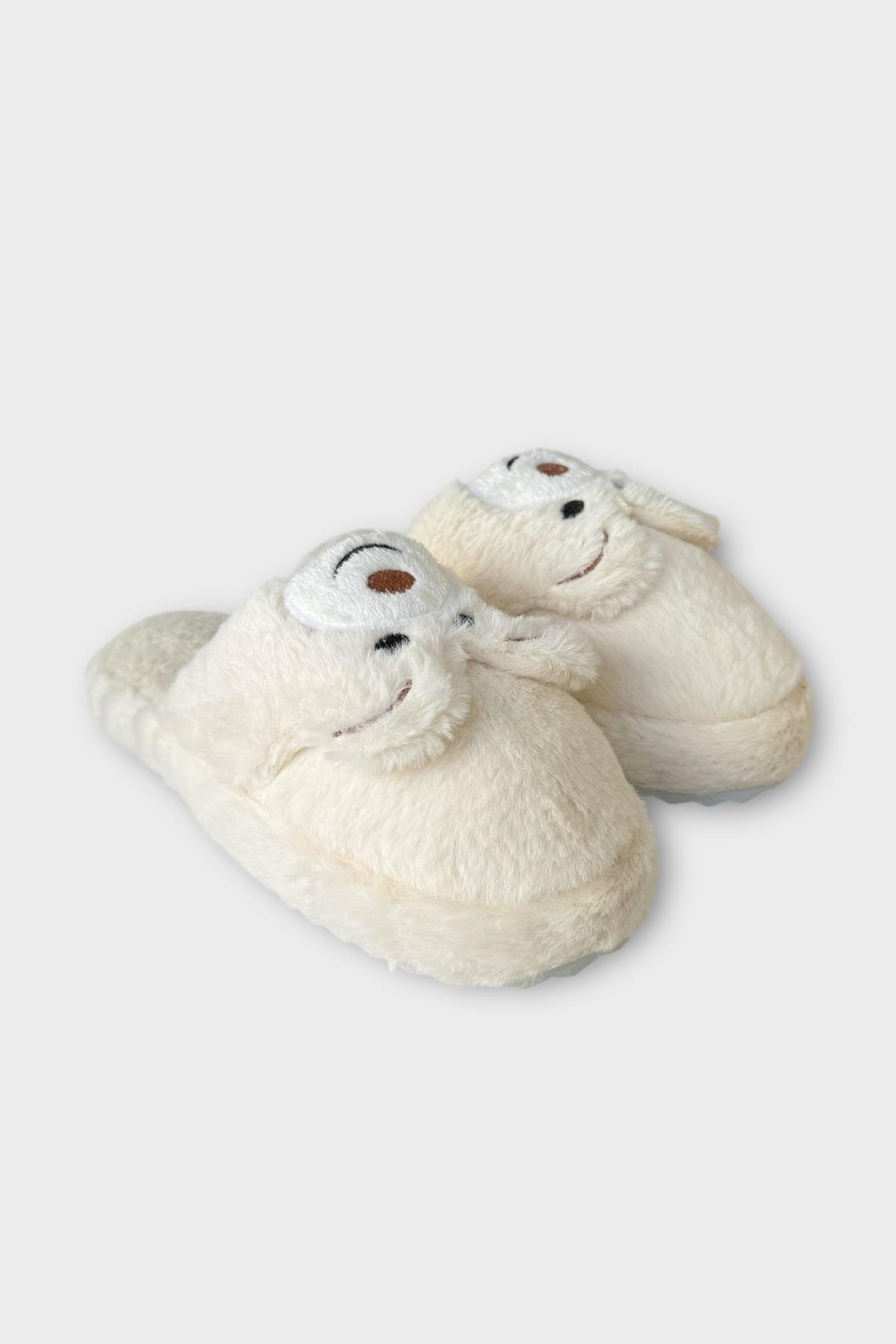 Kadın Kışlık Sevimli Panda Figürlü Kaydırmaz Taban Ev Terliği Panduf BEYAZ - Görsel 3