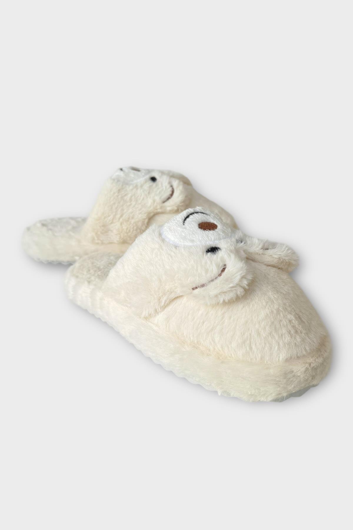 Kadın Kışlık Sevimli Panda Figürlü Kaydırmaz Taban Ev Terliği Panduf BEYAZ - Görsel 4