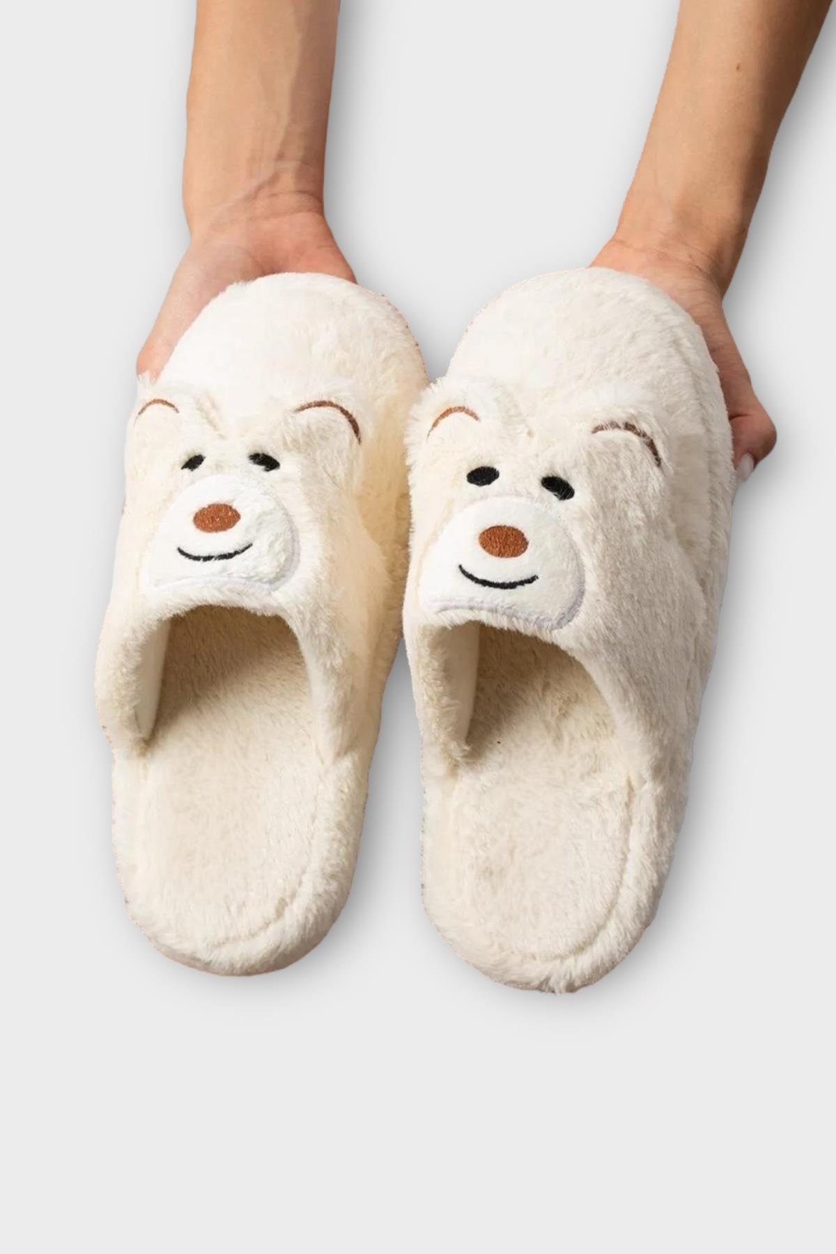 Kadın Kışlık Sevimli Panda Figürlü Kaydırmaz Taban Ev Terliği Panduf BEYAZ - Görsel 6